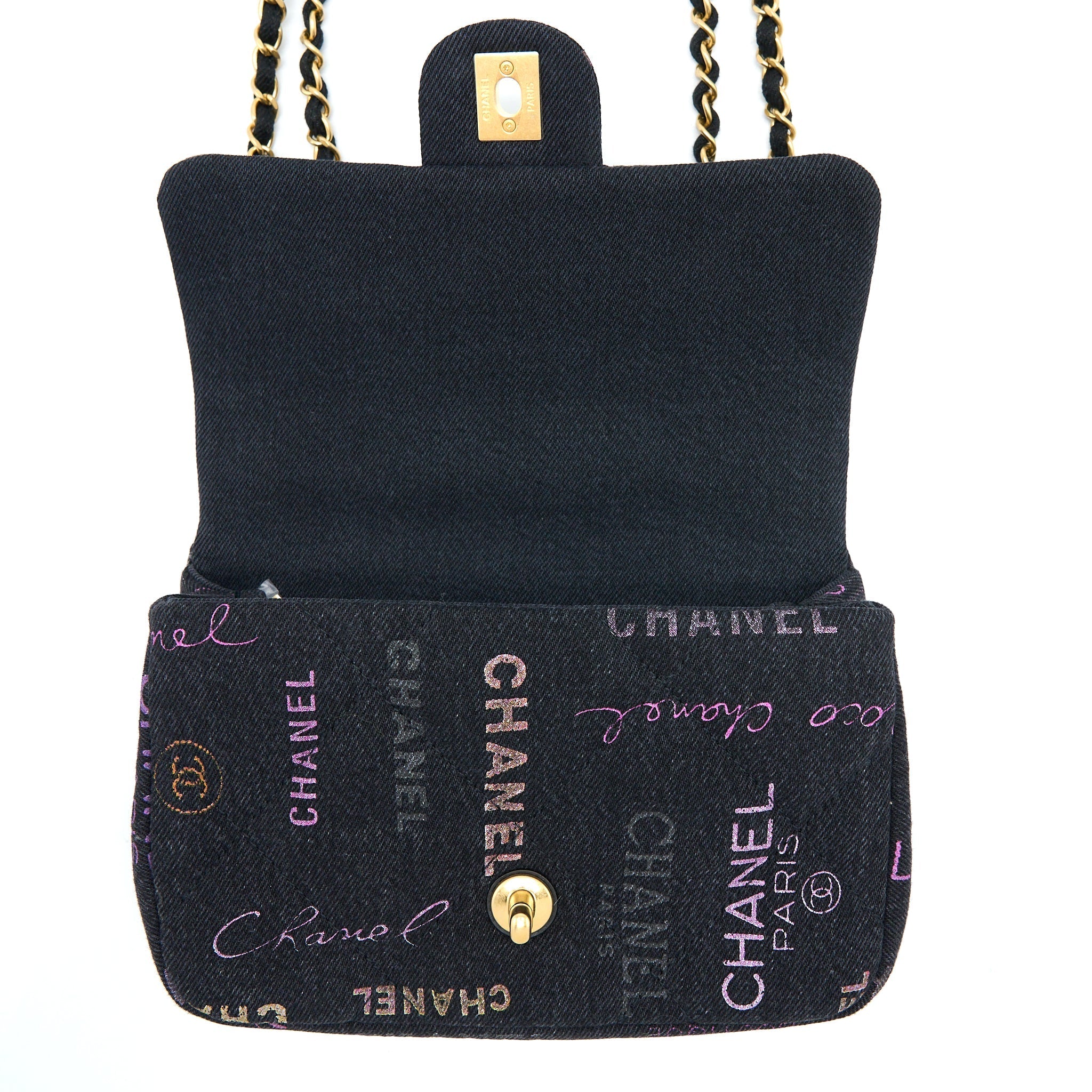 CHANEL 22P BLACK DENIM FLAP BAG BRUSHED GHW(MICROCHIP)