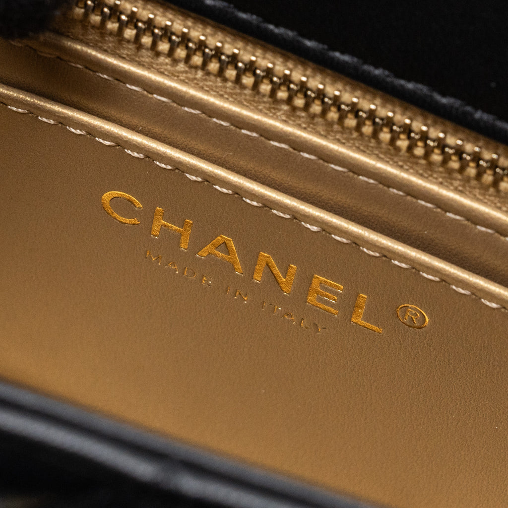 CHANEL PEARL CRUSH MINI RECTANGULAR LAMBSKIN BLACK BRUSHED GHW(MICROCHIP)