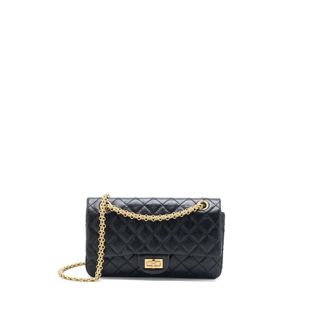 CHANEL SMALL 2.55 REISSUE FLAP BAG AGED CALFSKIN BLACK GHW