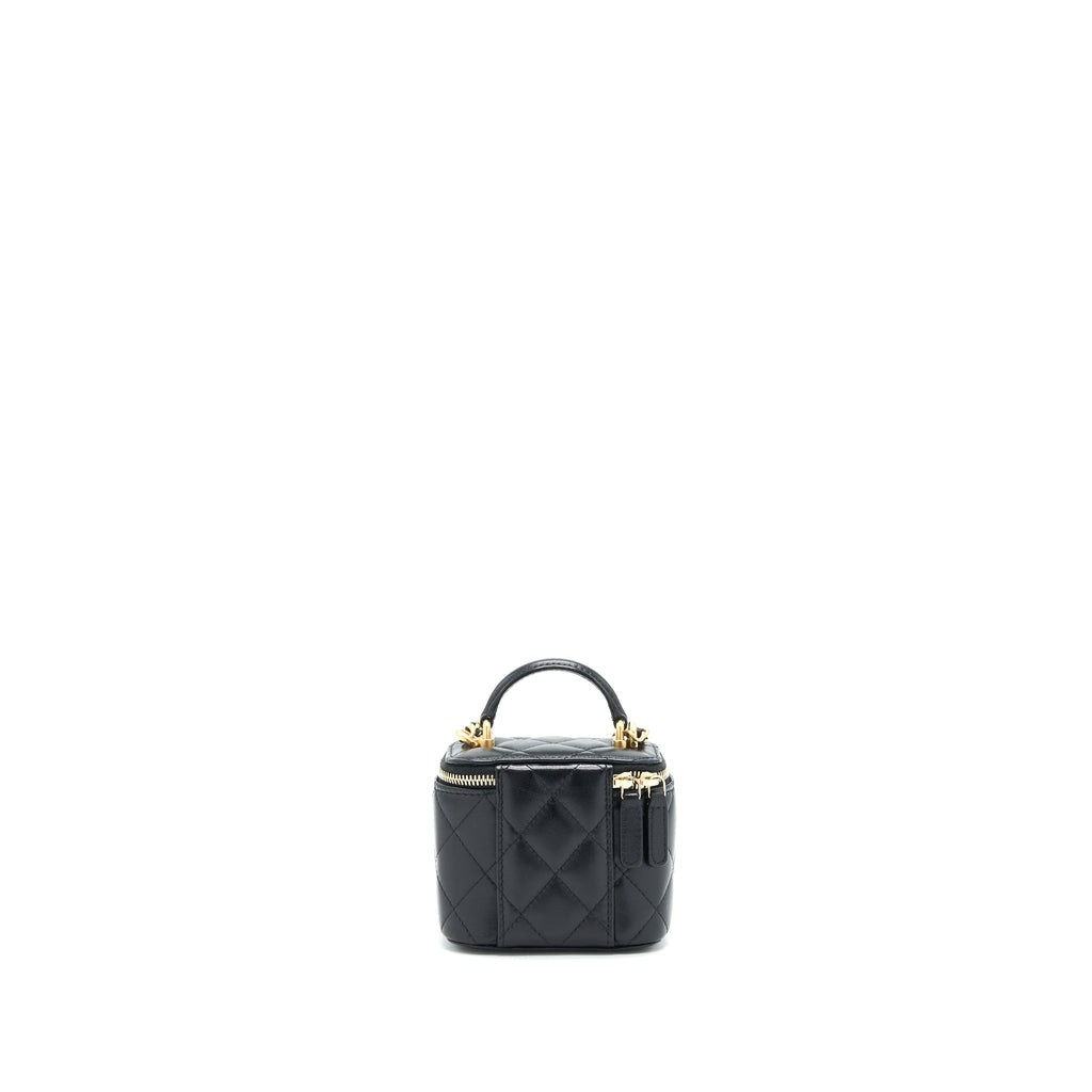 CHANEL SMALL HANDLE VANITY WITH CHAIN  LAMBSKIN BLACK GHW
