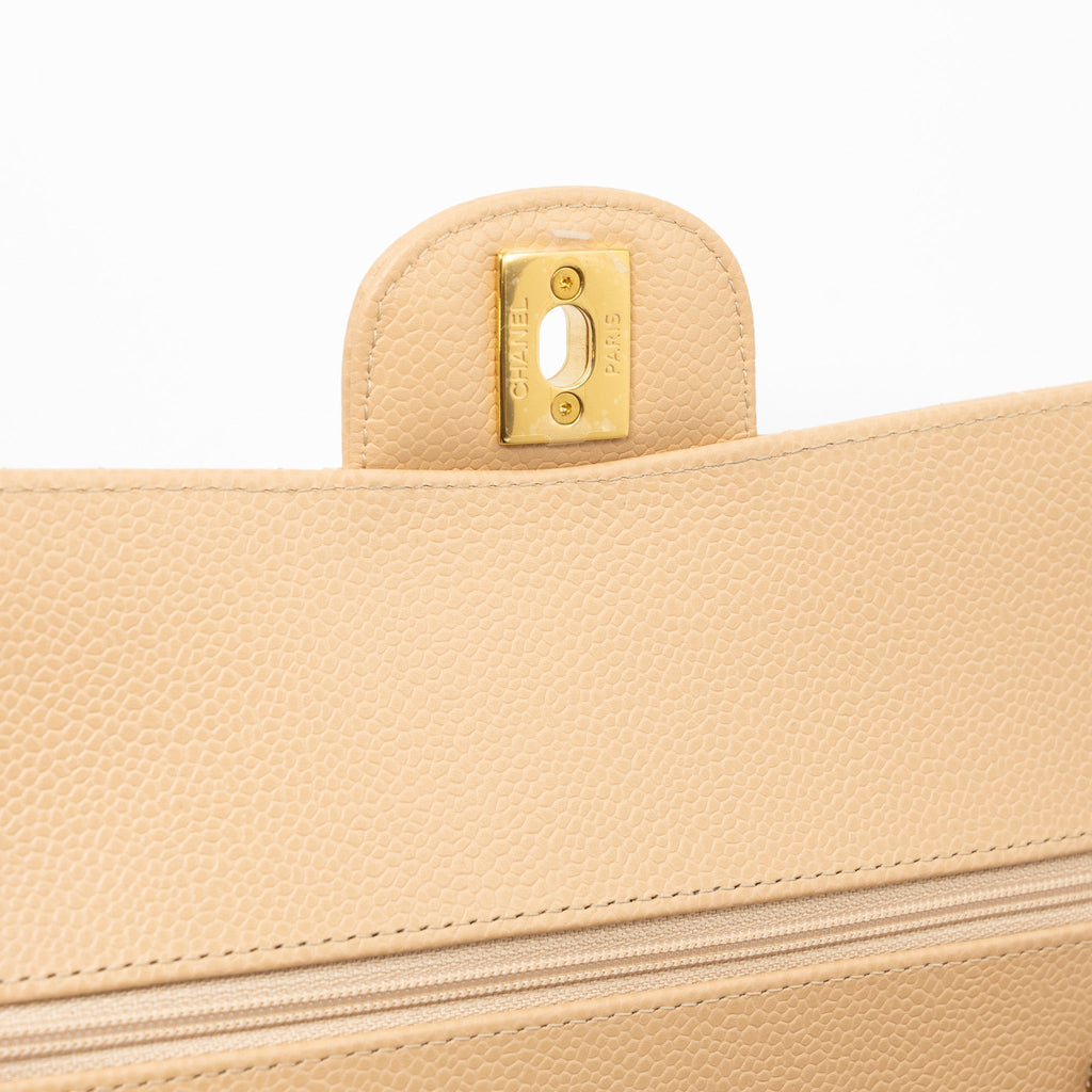 CHANEL MEDIUM CLASSIC DOUBLE FLAP BAG CAVIAR BEIGE GHW (MICROCHIP)