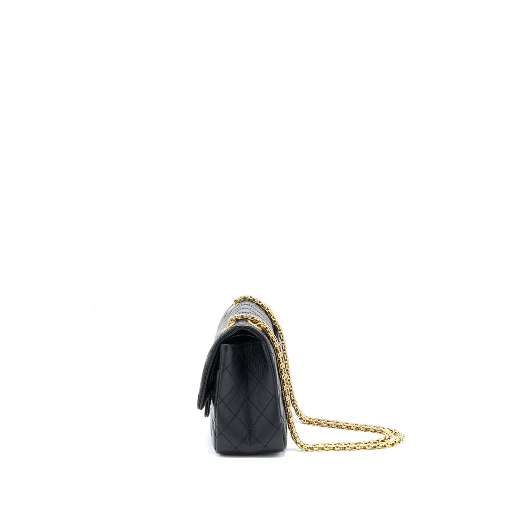 CHANEL SMALL 2.55 REISSUE FLAP BAG AGED CALFSKIN BLACK GHW