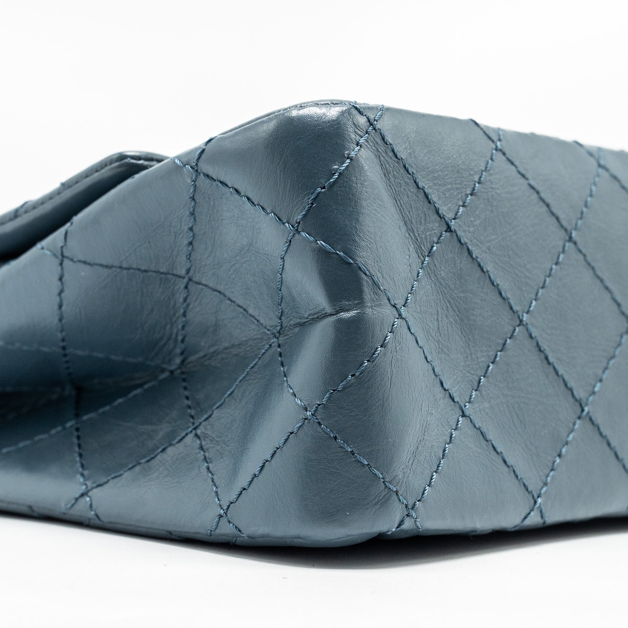 CHANEL LARGE 2.55 REISSUE FLAP BAG AGED CALFSKIN PETROL BLUE RUTHENIUM HARDWARE