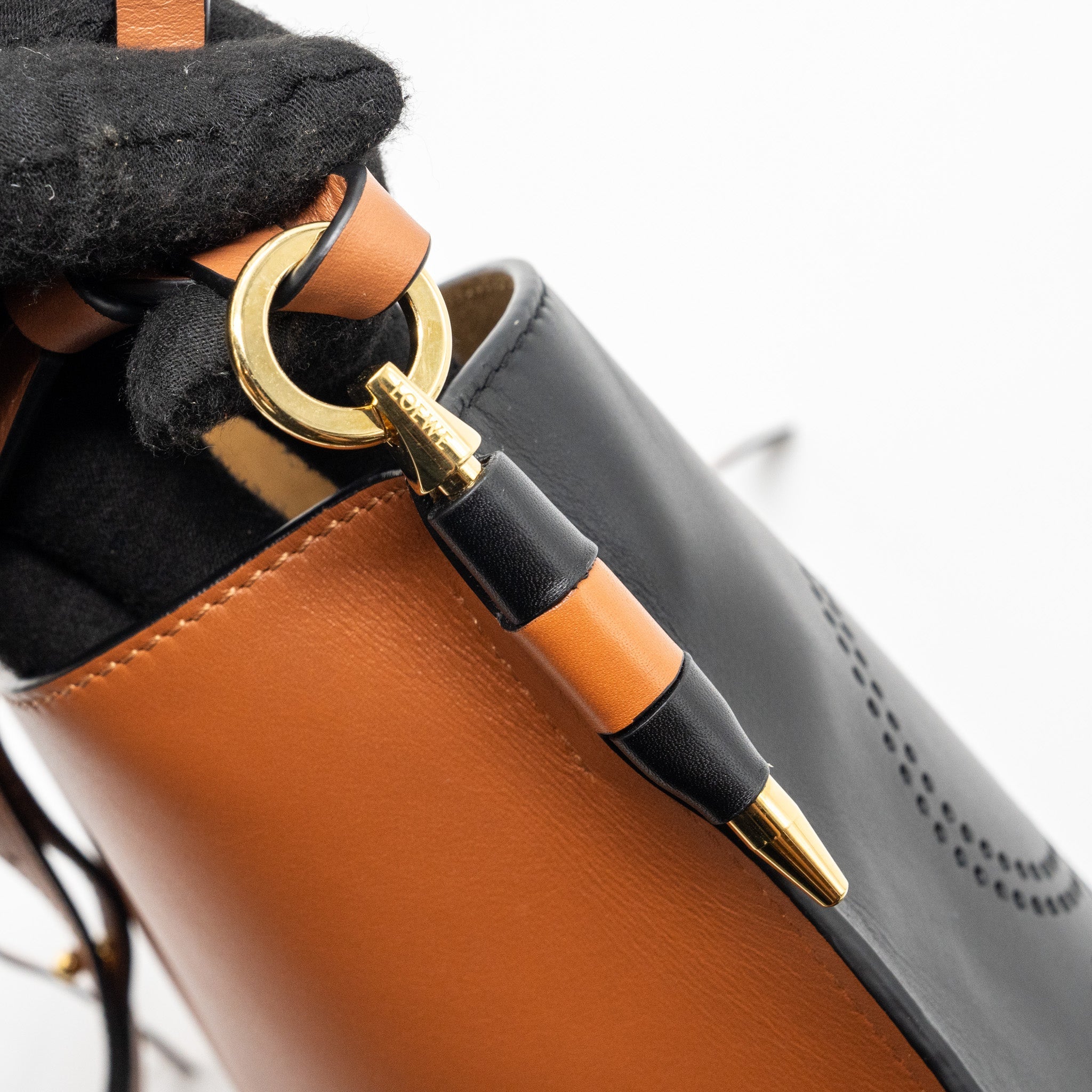 LOEWE GATE BUCKET BAG CALFSKIN BLACK / TAN GHW