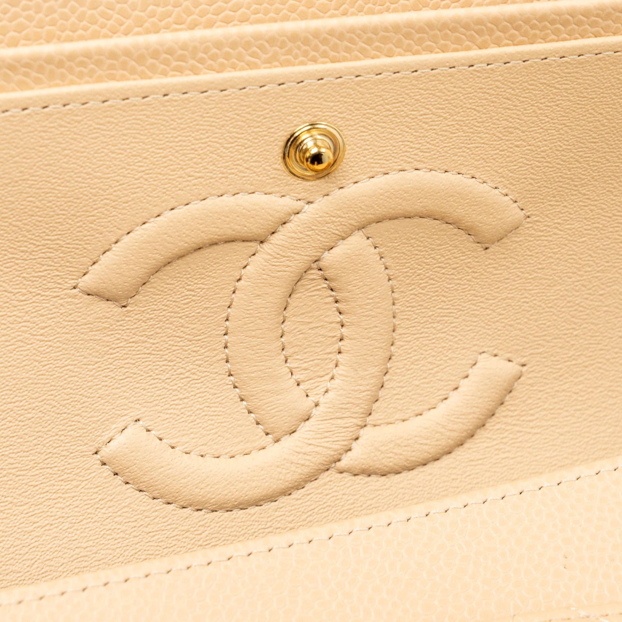 CHANEL MEDIUM CLASSIC DOUBLE FLAP BAG CAVIAR BEIGE GHW (MICROCHIP)