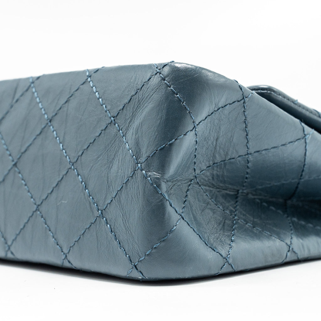 CHANEL LARGE 2.55 REISSUE FLAP BAG AGED CALFSKIN PETROL BLUE RUTHENIUM HARDWARE