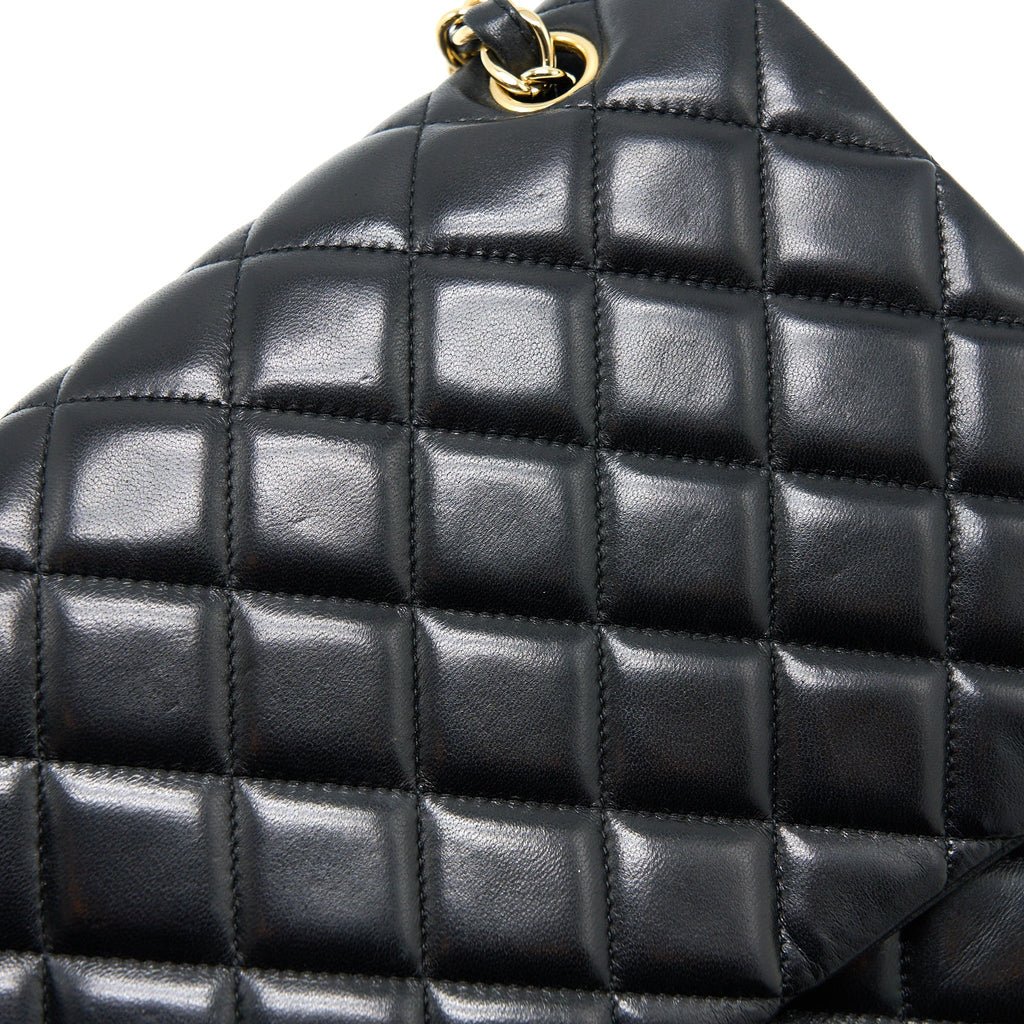 CHANEL MAXI SINGLE FLAP BAG LAMBSKIN BLACK GHW