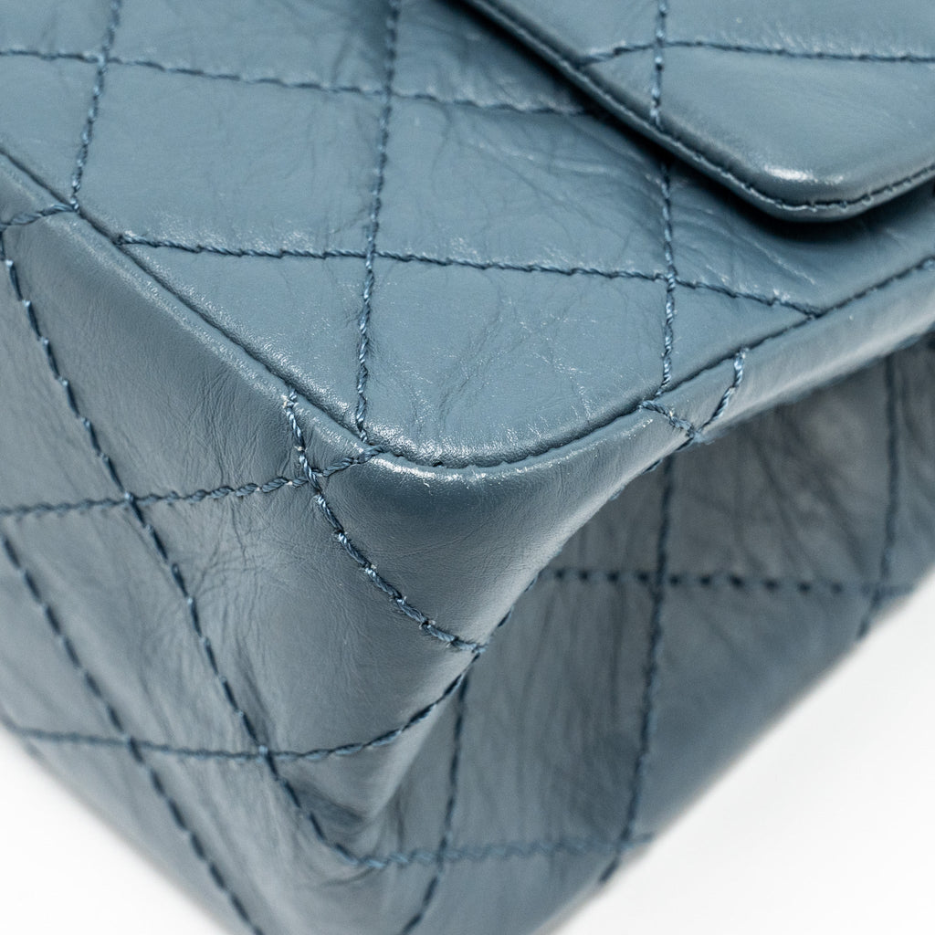 CHANEL LARGE 2.55 REISSUE FLAP BAG AGED CALFSKIN PETROL BLUE RUTHENIUM HARDWARE