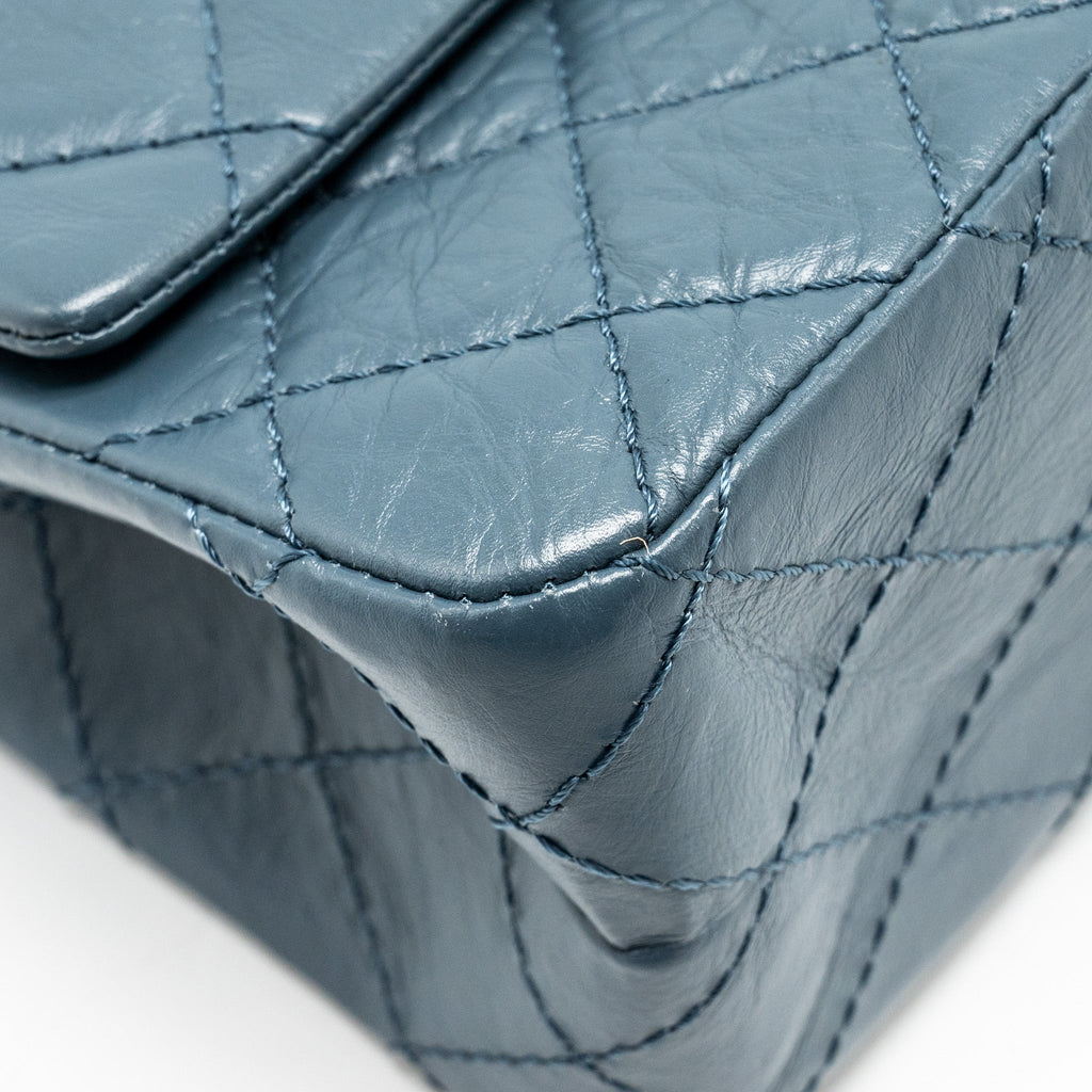 CHANEL LARGE 2.55 REISSUE FLAP BAG AGED CALFSKIN PETROL BLUE RUTHENIUM HARDWARE