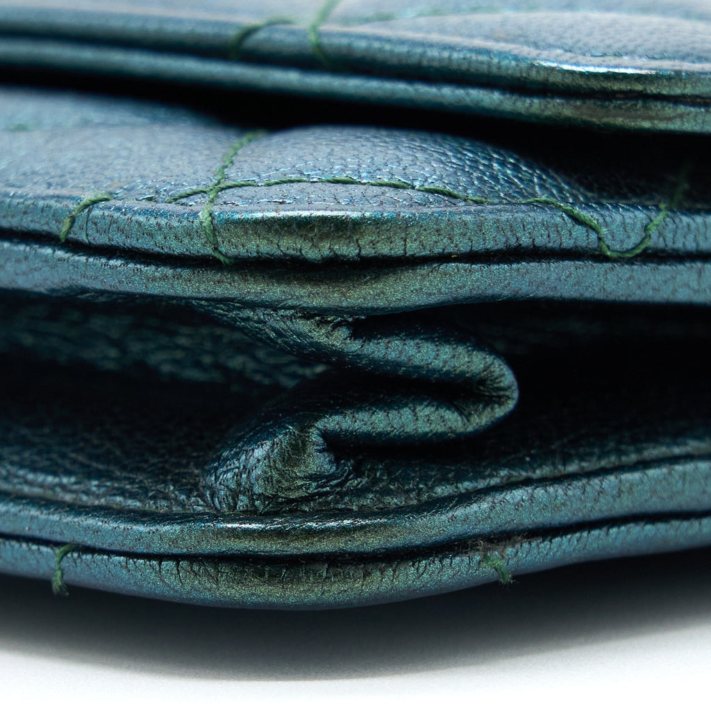 CHANEL CLASSIC WALLET ON CHAIN GOATSKIN IRIDESCENT GREEN RAINBOW HARDWARE