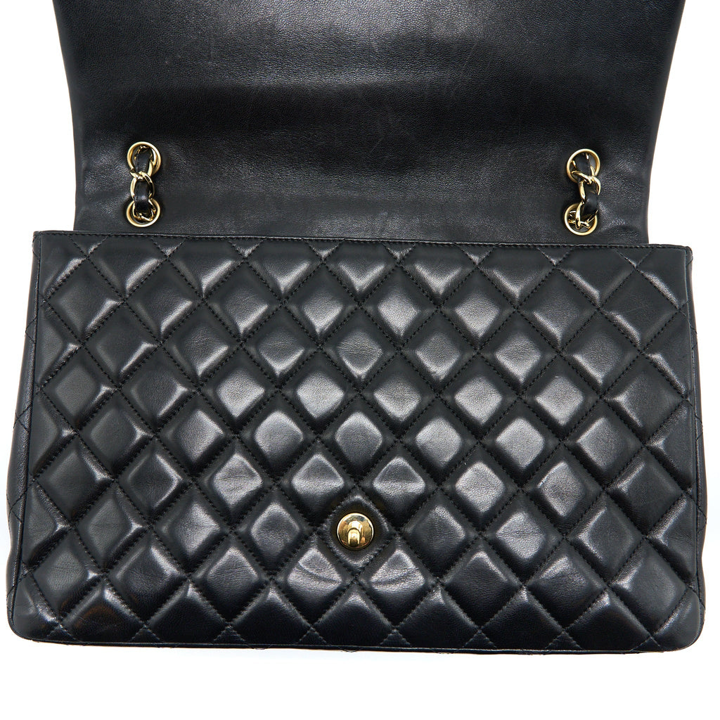 CHANEL MAXI SINGLE FLAP BAG LAMBSKIN BLACK GHW