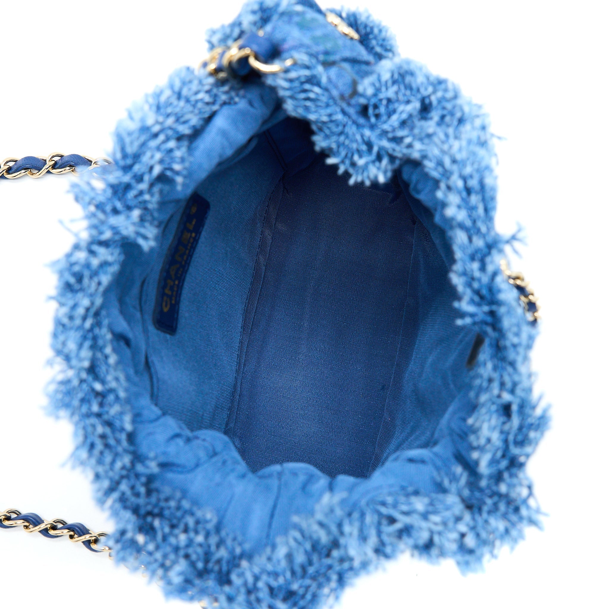 CHANEL 22P SMALL BLUE DENIM BUCKET BAG LGHW (MICROCHIP)