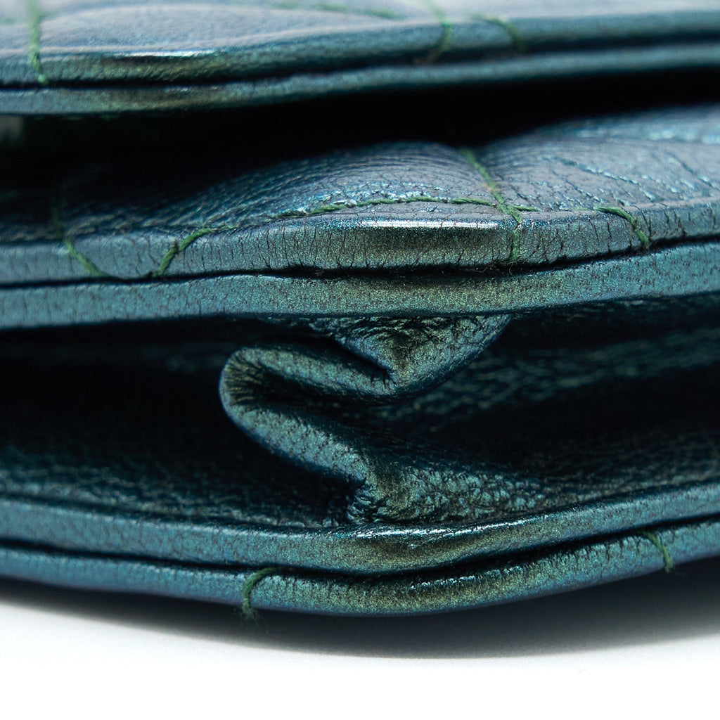 CHANEL CLASSIC WALLET ON CHAIN GOATSKIN IRIDESCENT GREEN RAINBOW HARDWARE
