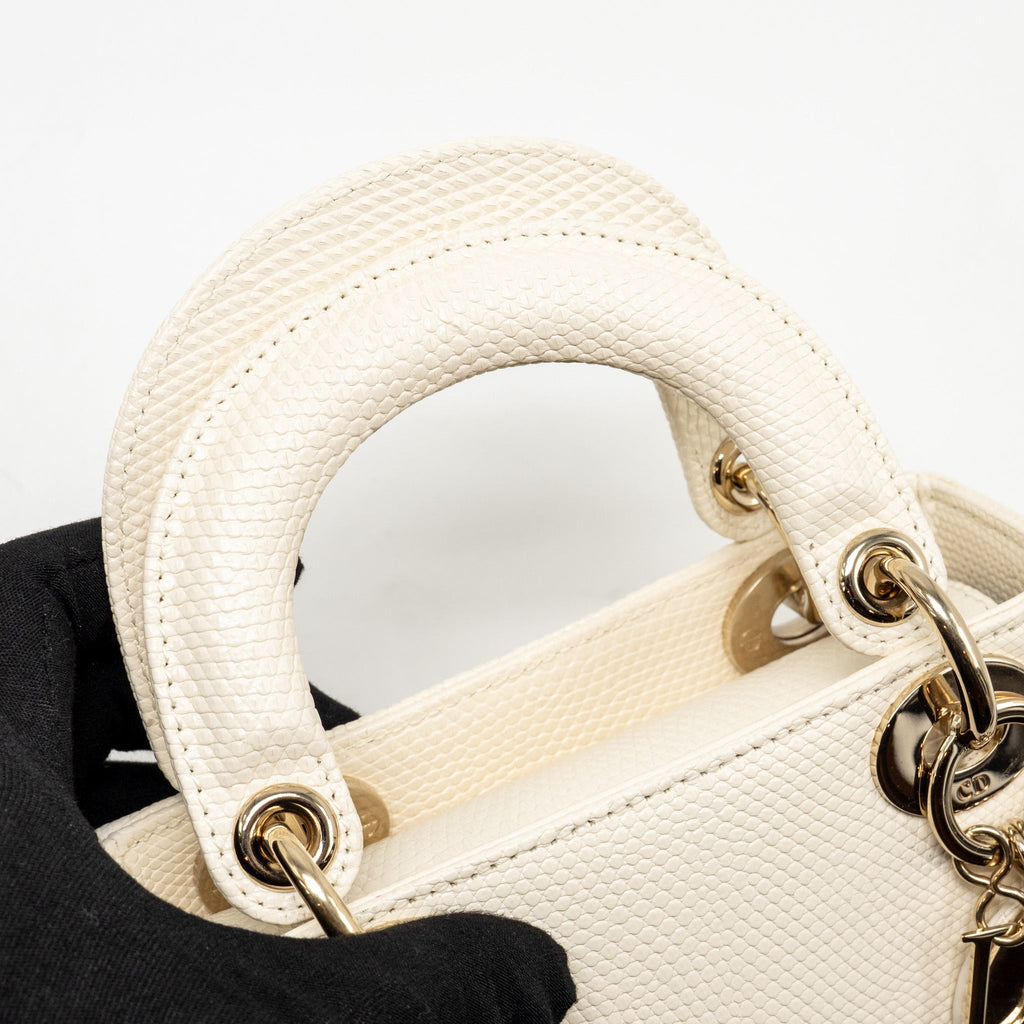DIOR MINI LADY DIOR LIZARD WHITE LGHW