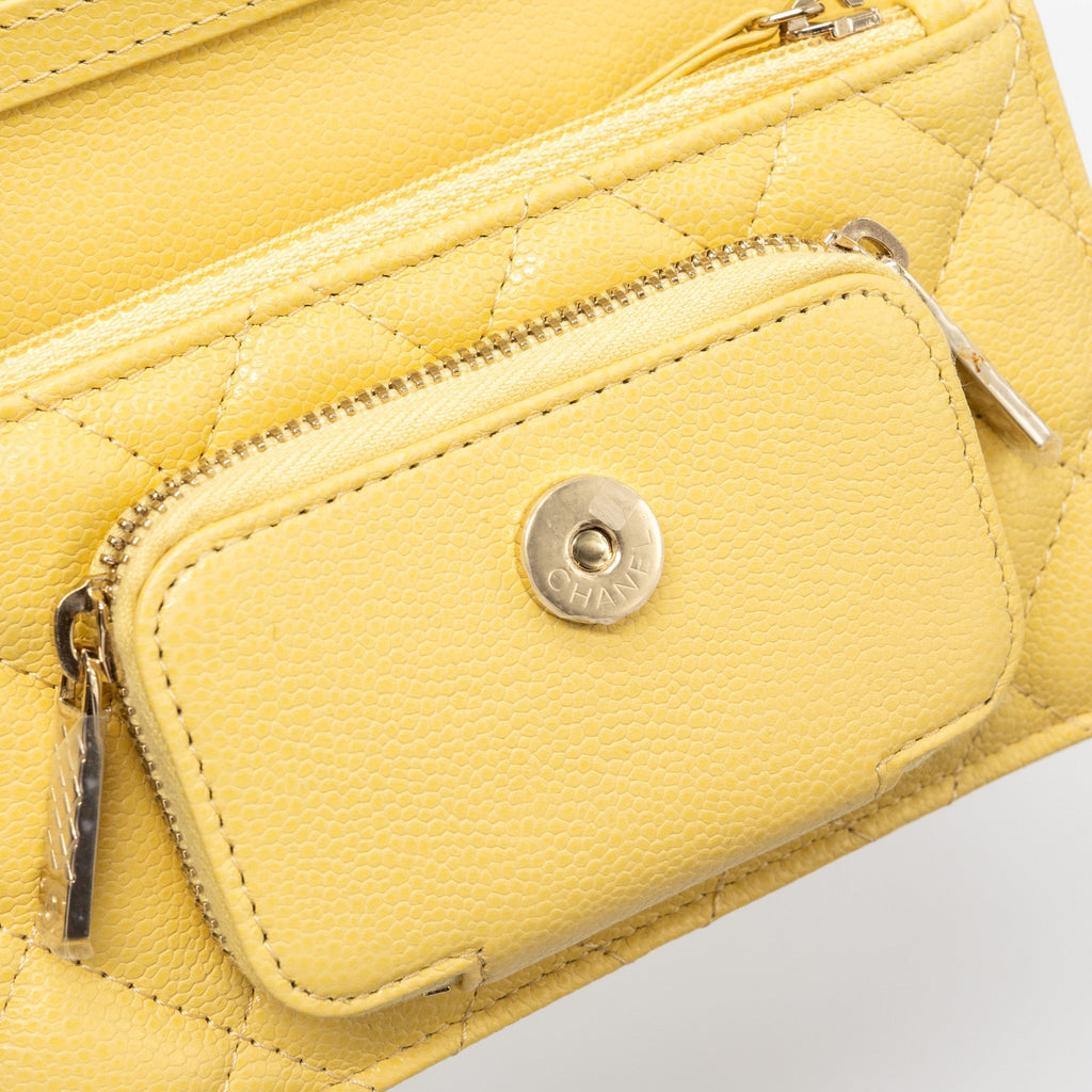 CHANEL MINI BUSINESS AFFINITY WALLET ON CHAIN CAVIAR YELLOW LGHW (MICROCHIP)