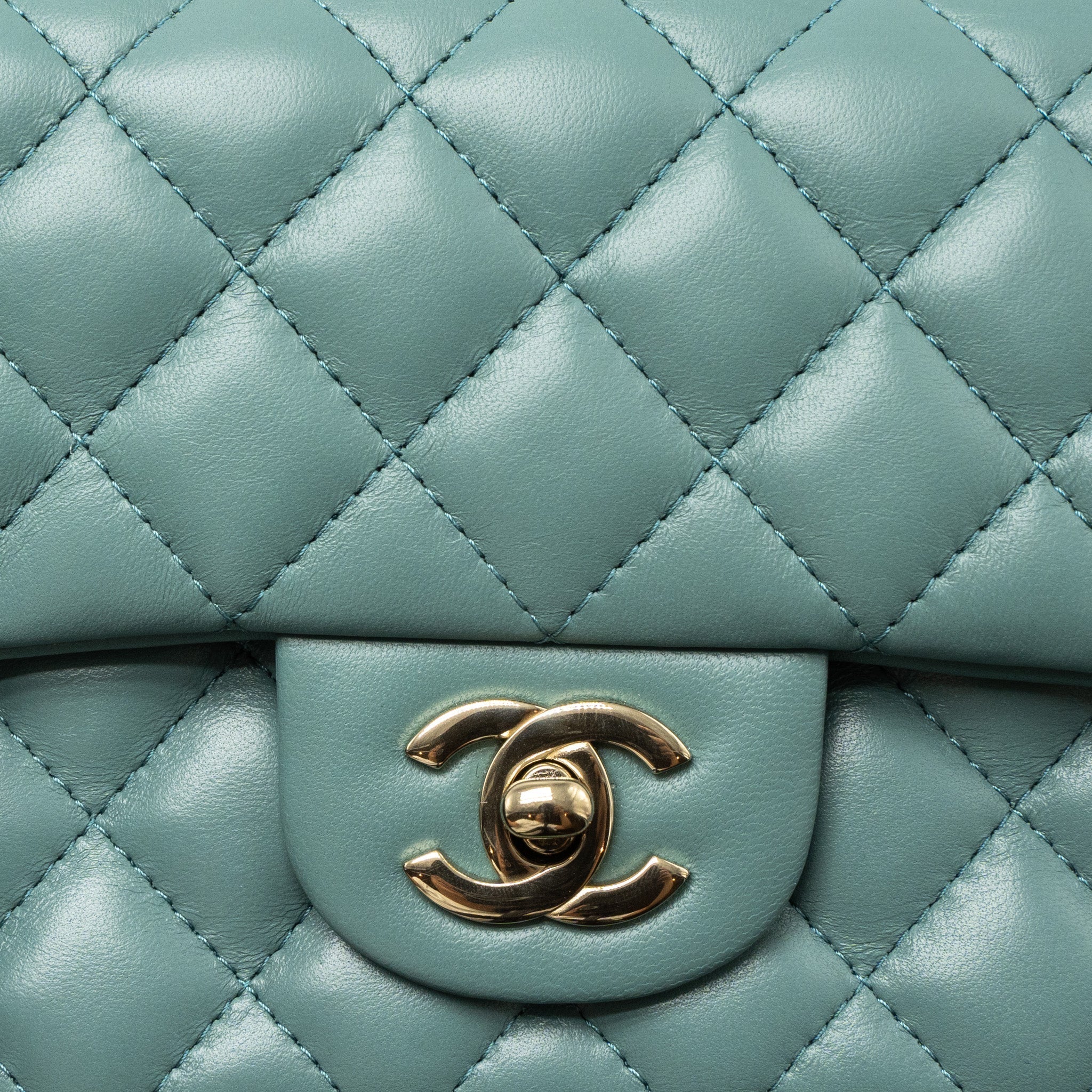 CHANEL CLASSIC MINI RECTANGULAR LAMBSKIN LIGHT GREEN LGHW (MICROCHIP)