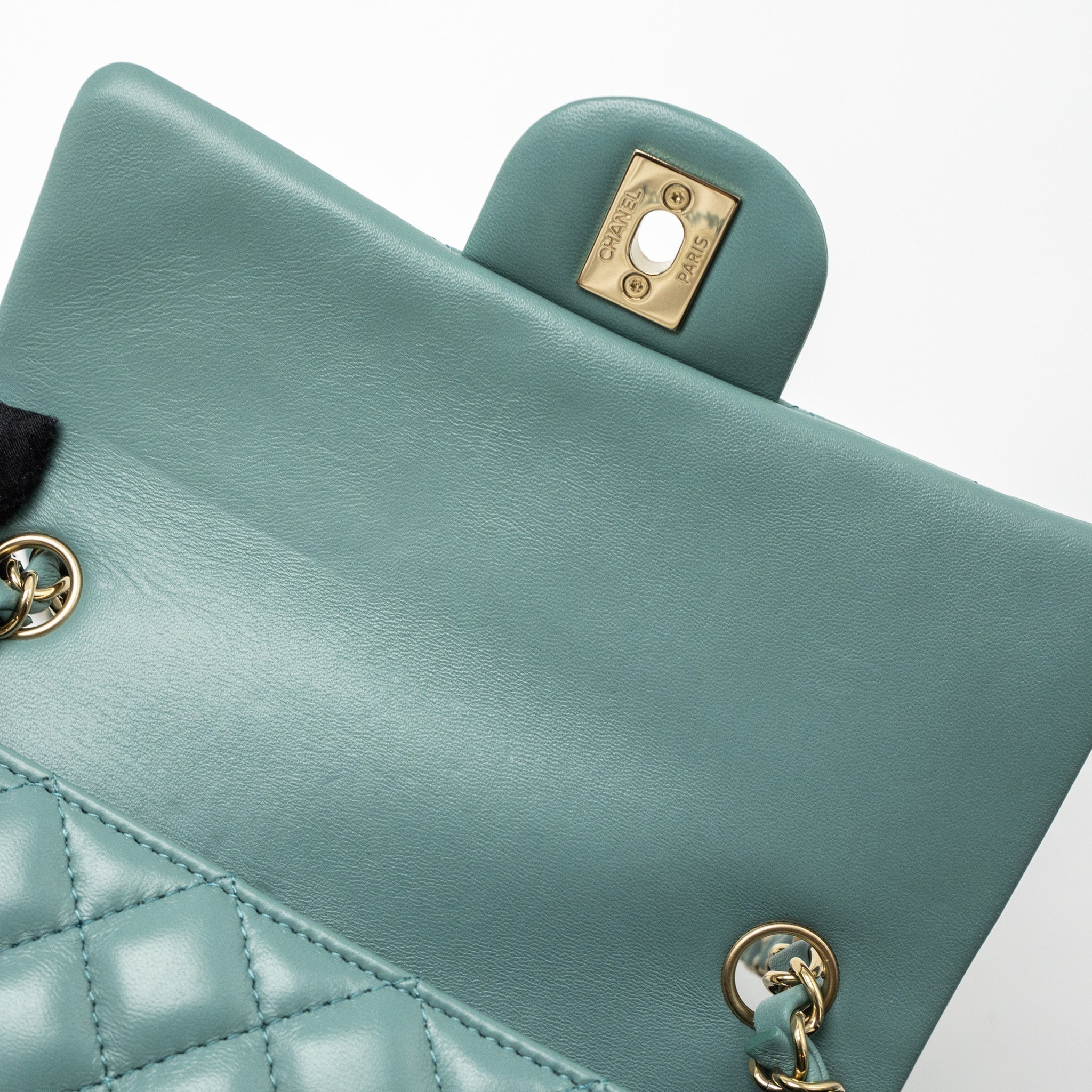 CHANEL CLASSIC MINI RECTANGULAR LAMBSKIN LIGHT GREEN LGHW (MICROCHIP)