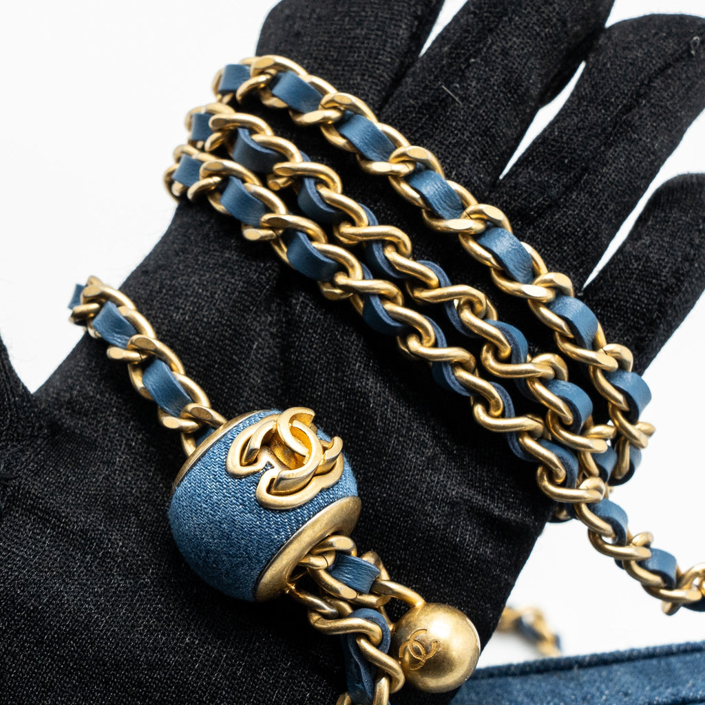 CHANEL PEARL CRUSH CAMERA BAG DENIM BLUE GHW