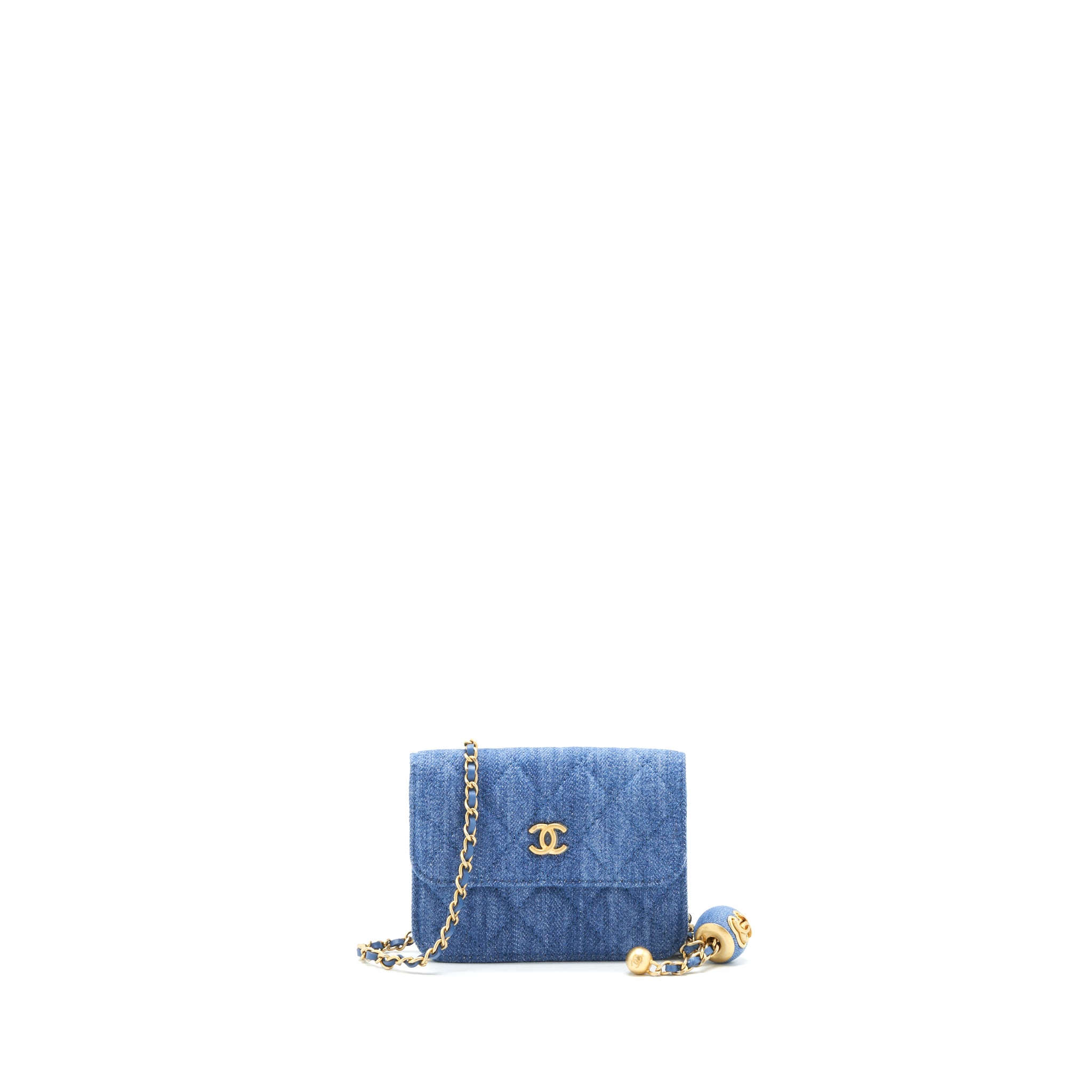 CHANEL PEARL CRUSH DENIM MINI FLAP BELT BAG GHW