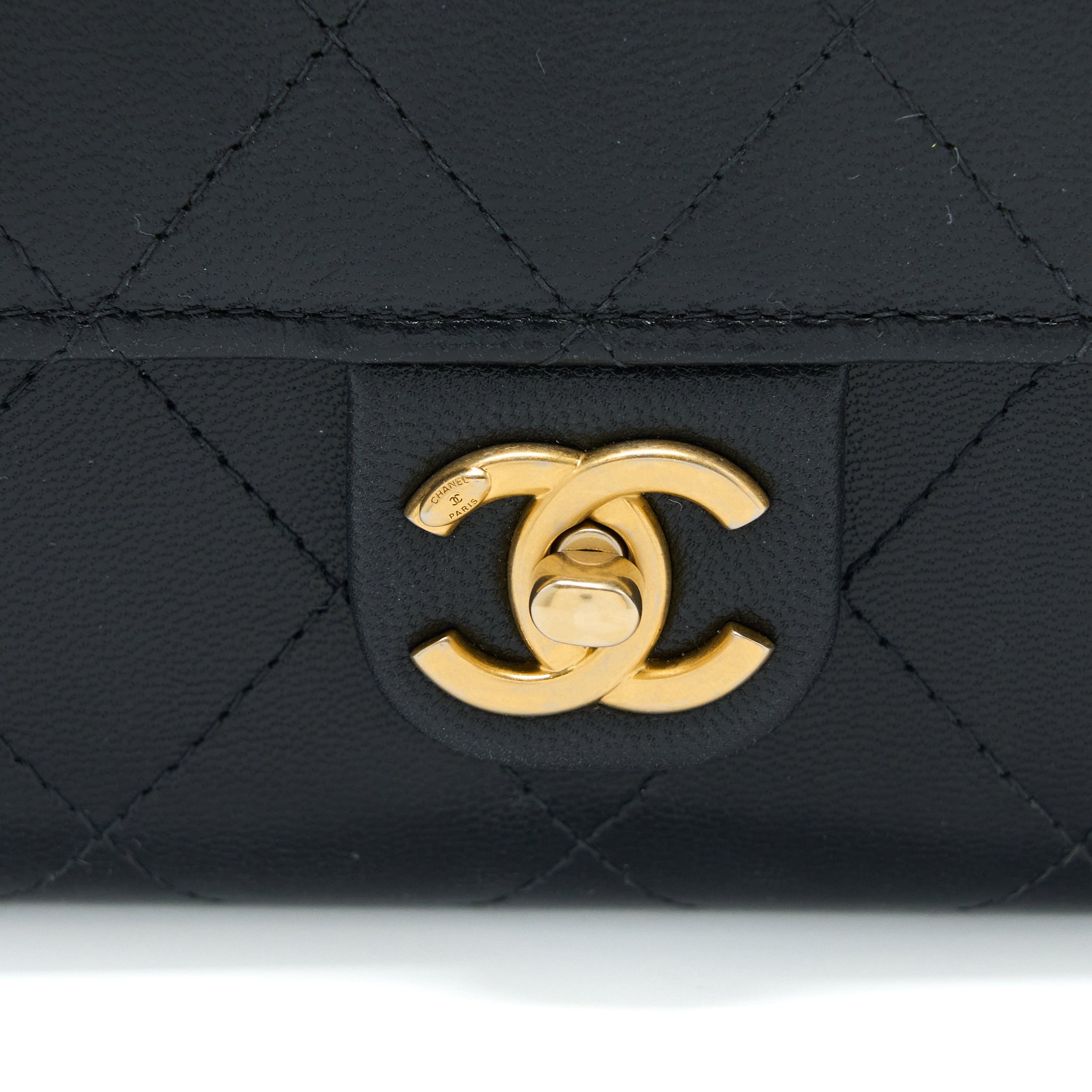 CHANEL PEARL FLAP WALLET ON CHAIN GOATSKIN BLACK GHW