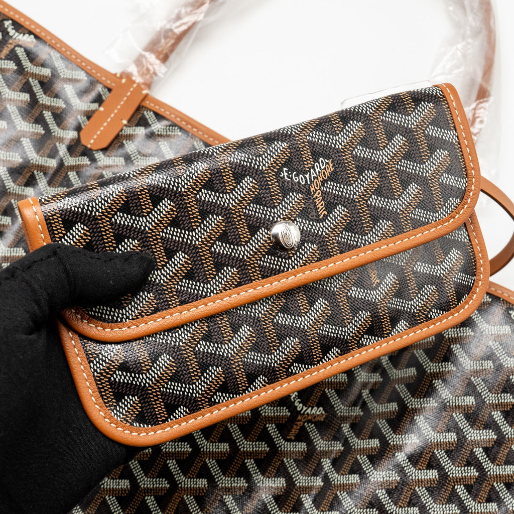 GOYARD SAINT LOUIS GM TOTE BAG GOYARDINE CANVAS/LEATHER BLACK/BROWN SHW