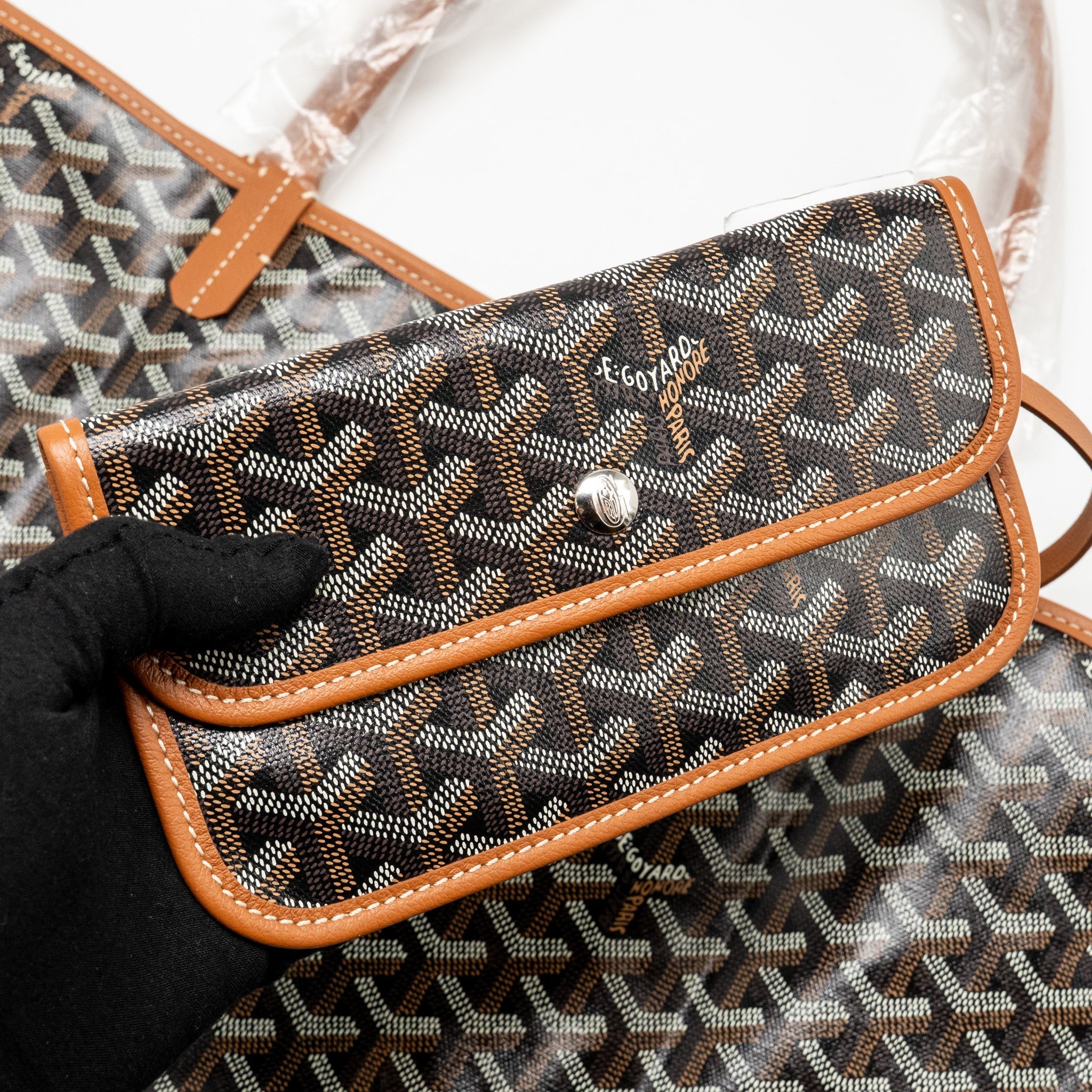 GOYARD SAINT LOUIS GM TOTE BAG GOYARDINE CANVAS/LEATHER BLACK/BROWN SHW