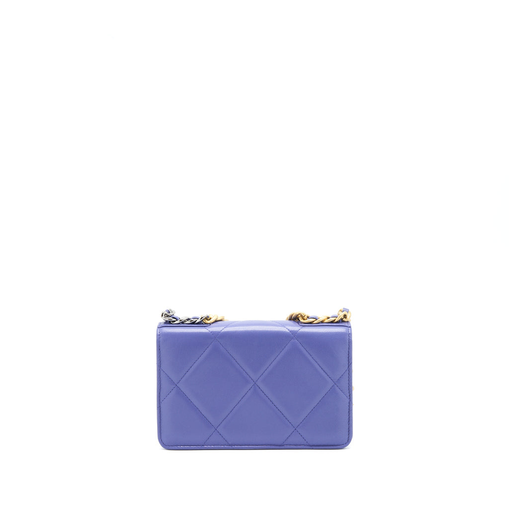 CHANEL 19 WALLET ON CHAIN LAMBSKIN PURPLE WITH GOLD/SILVER HARDWARE