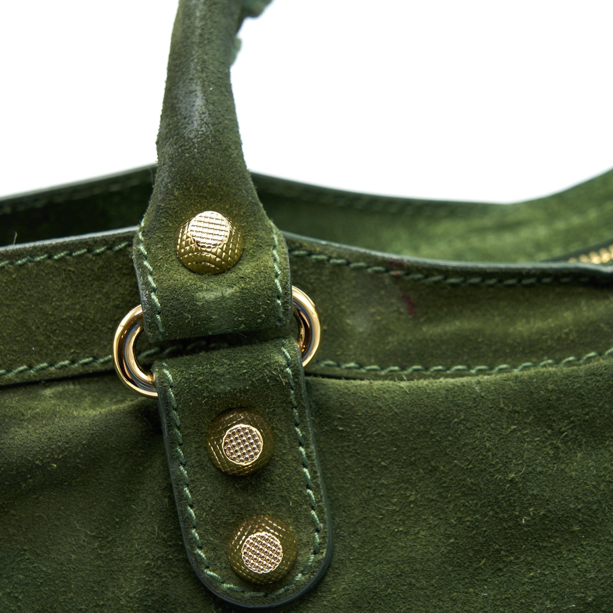 BALENCIAGA GIANT CITY BAG IN SUEDE GREEN GHW