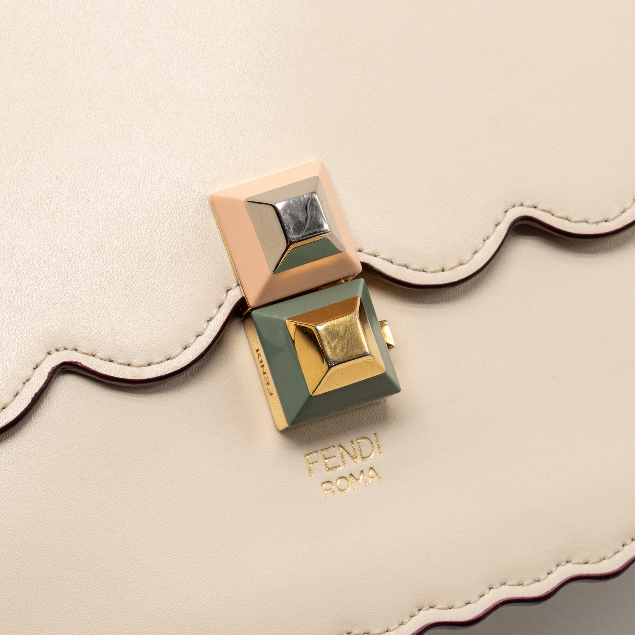 FENDI KAN I FLAP BAG CALFSKIN LEATHER CREAM WHITE LGHW
