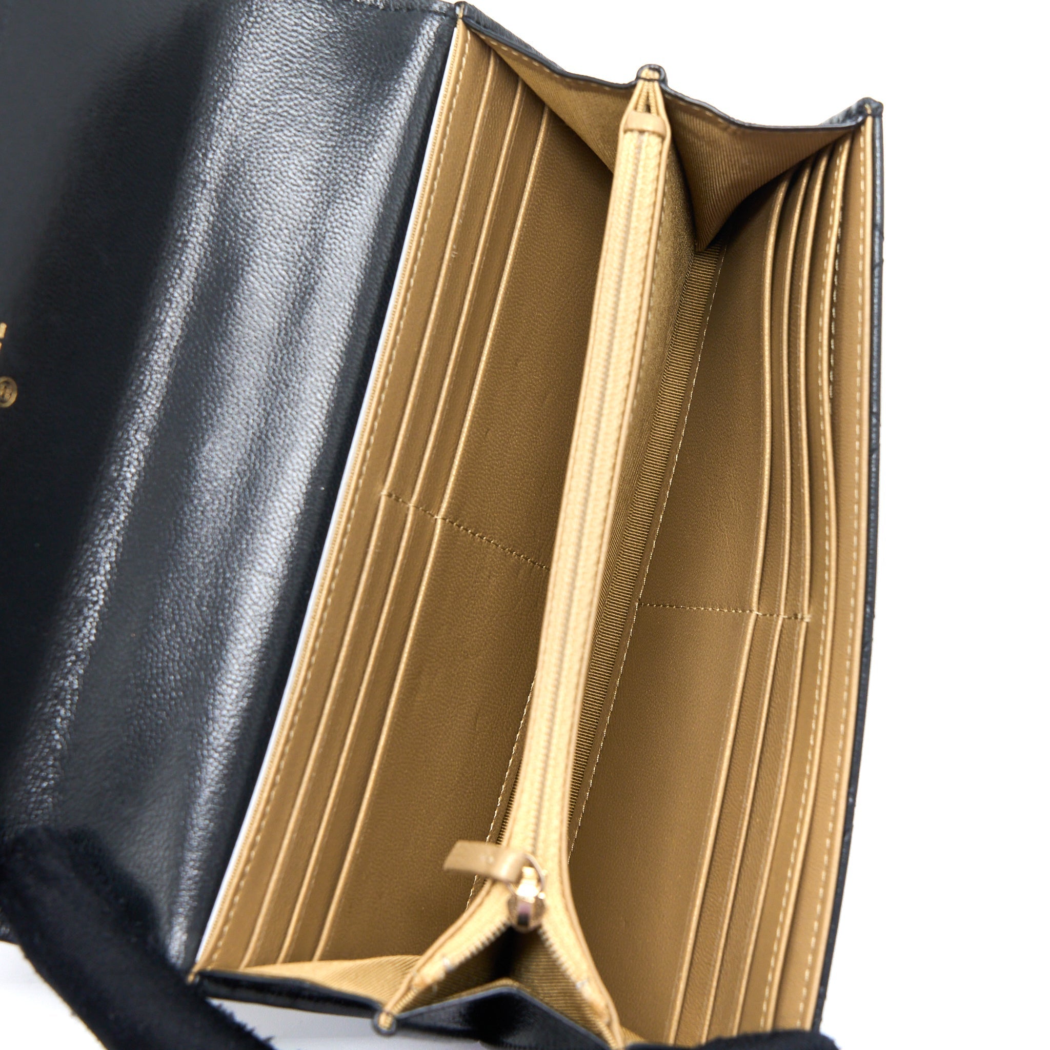 CHANEL PEARL FLAP WALLET ON CHAIN GOATSKIN BLACK GHW