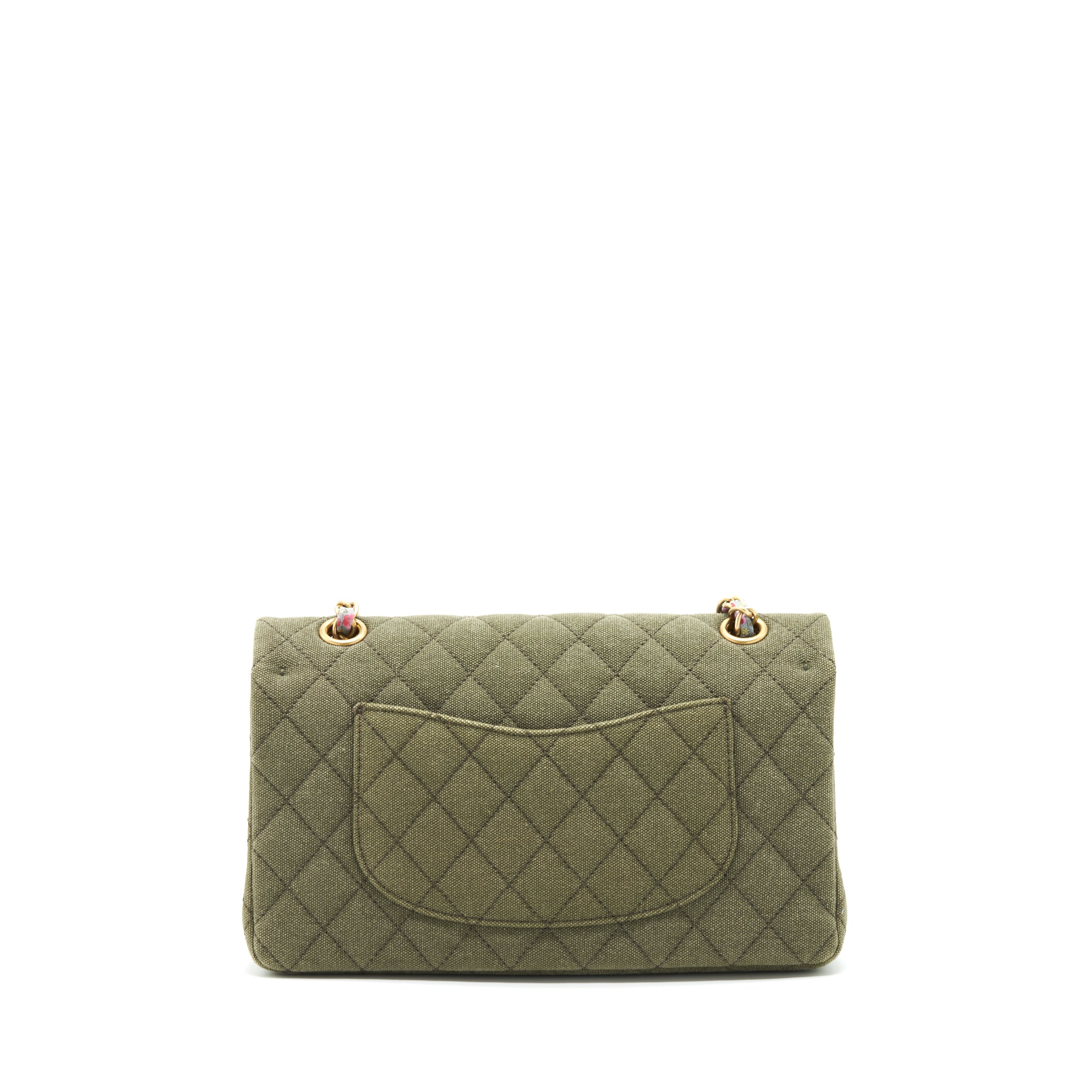 CHANEL CUBA CHARMS CLASSIC DOUBLE FLAP BAG CANVAS GREEN GHW