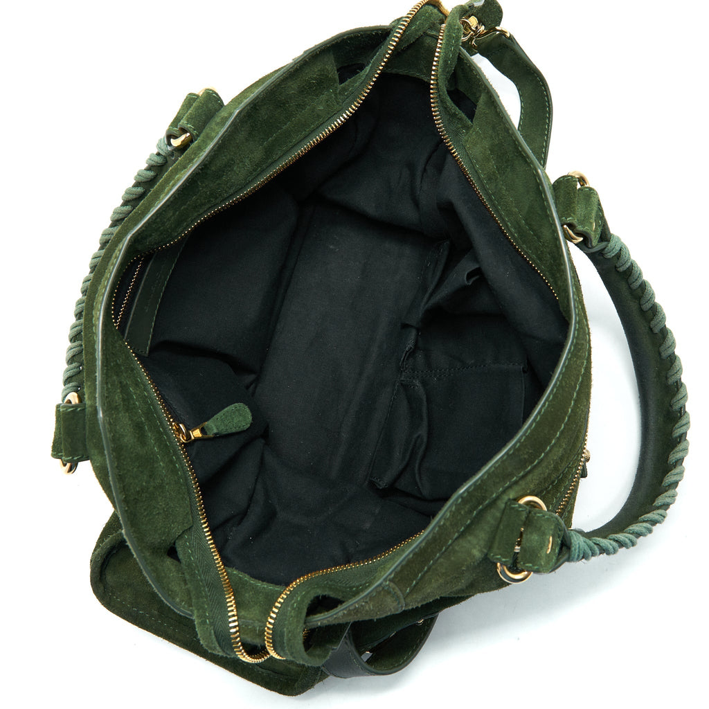 BALENCIAGA GIANT CITY BAG IN SUEDE GREEN GHW