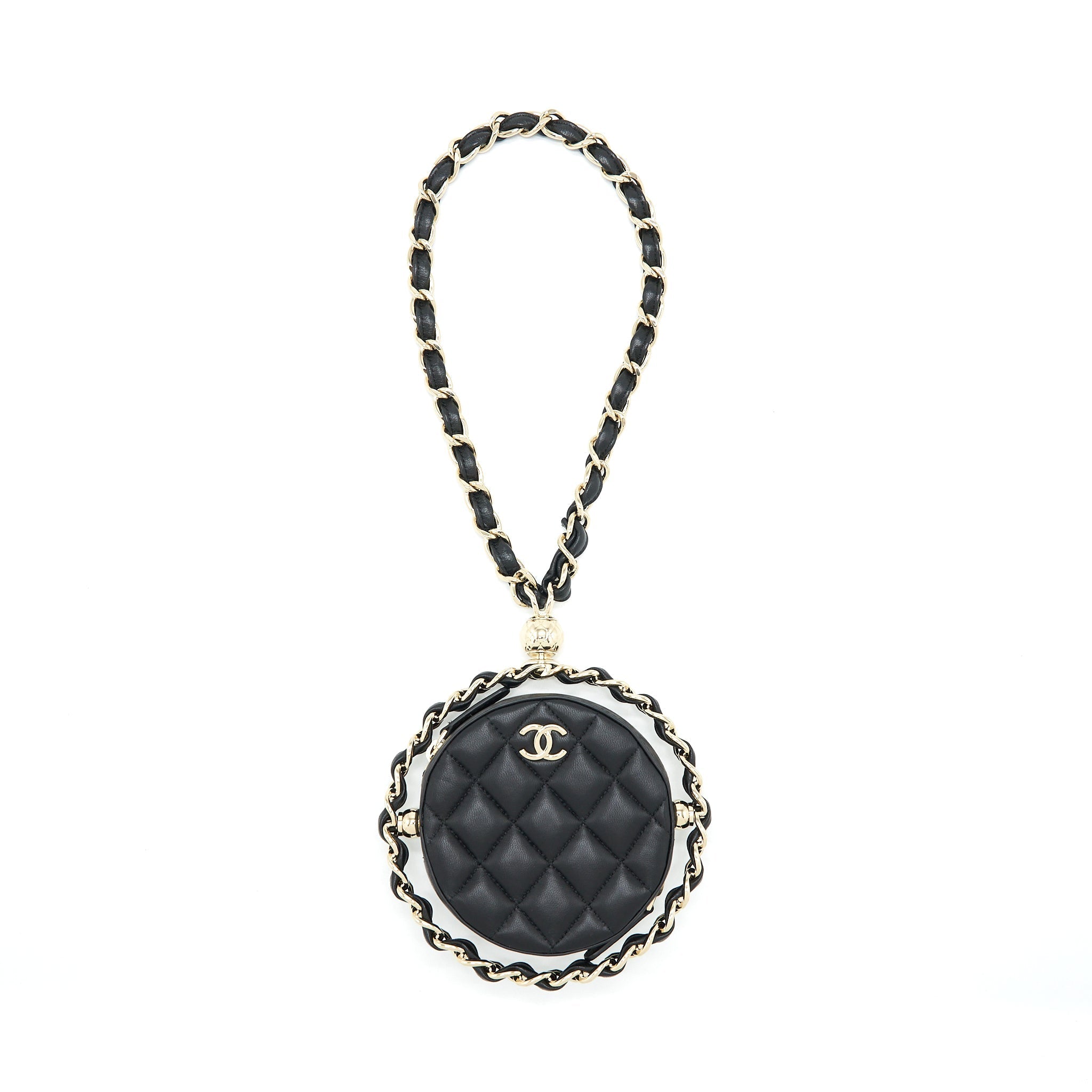 CHANEL ROUND CLUTCH WITH CHAIN LAMBSKIN BLACK LGHW
