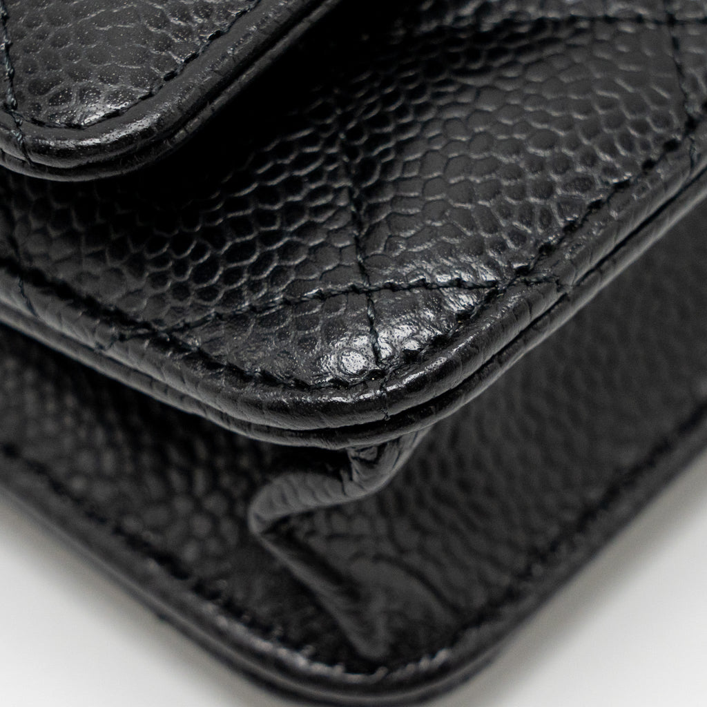 CHANEL CLASSIC WALLET ON CHAIN CAVIAR BLACK GHW (MICROCHIP)