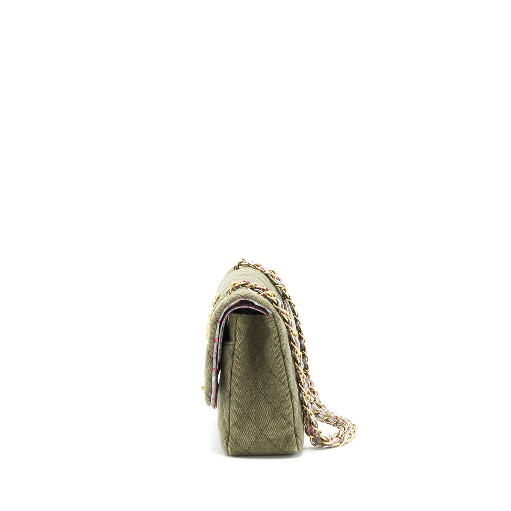 CHANEL CUBA CHARMS CLASSIC DOUBLE FLAP BAG CANVAS GREEN GHW