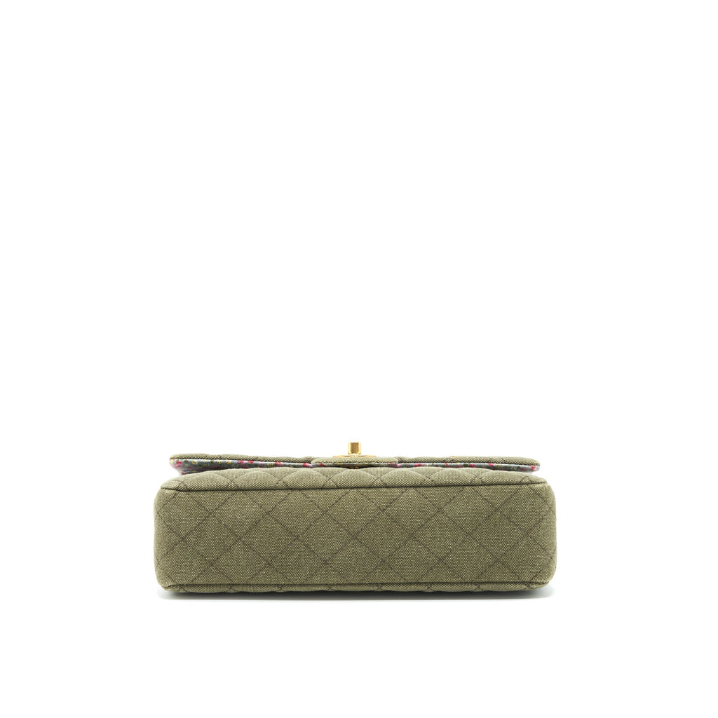 CHANEL CUBA CHARMS CLASSIC DOUBLE FLAP BAG CANVAS GREEN GHW