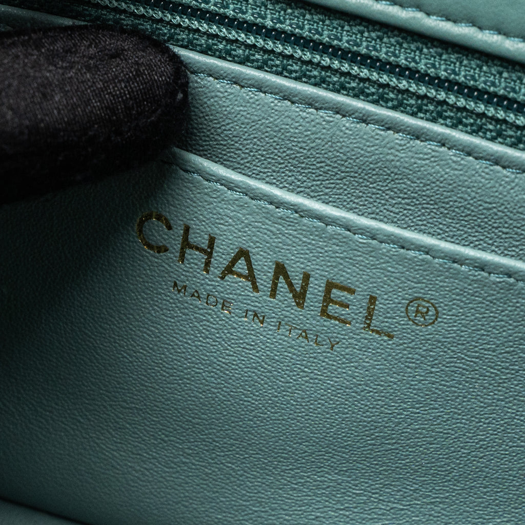 CHANEL CLASSIC MINI RECTANGULAR LAMBSKIN LIGHT GREEN LGHW (MICROCHIP)