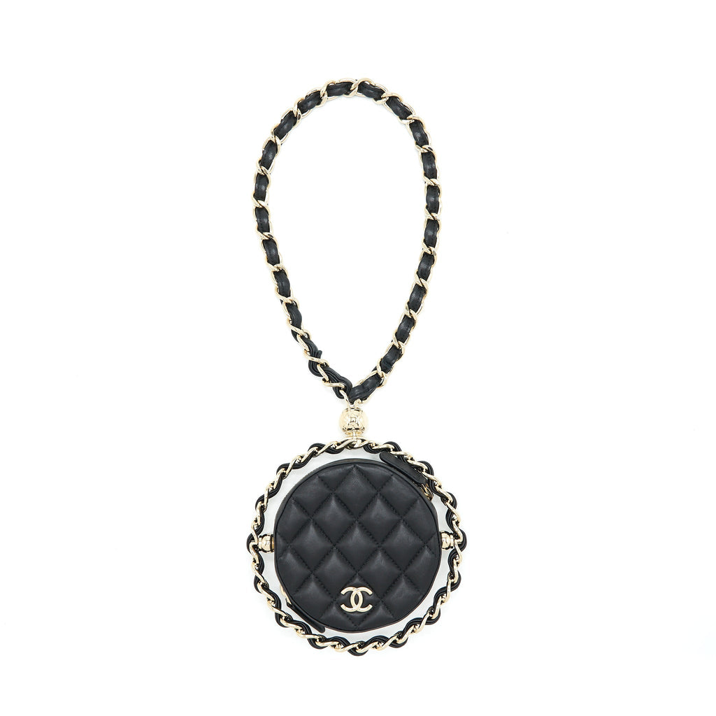 CHANEL ROUND CLUTCH WITH CHAIN LAMBSKIN BLACK LGHW