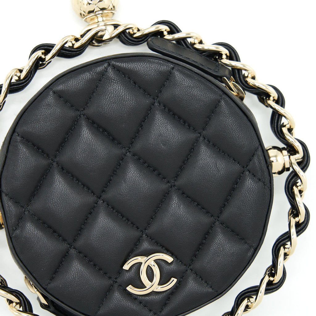 CHANEL ROUND CLUTCH WITH CHAIN LAMBSKIN BLACK LGHW