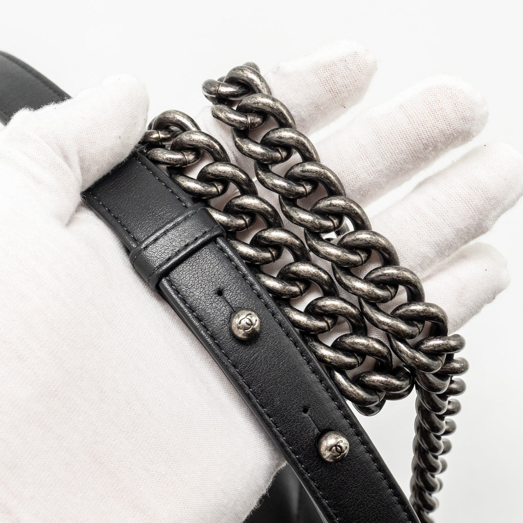 CHANEL SMALL BOY BAG LAMBSKIN BLACK RUTHENIUM SHW