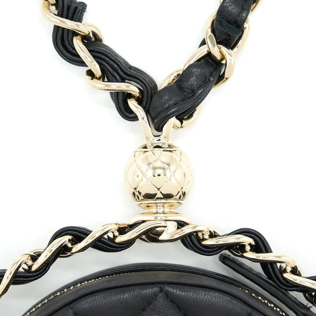 CHANEL ROUND CLUTCH WITH CHAIN LAMBSKIN BLACK LGHW