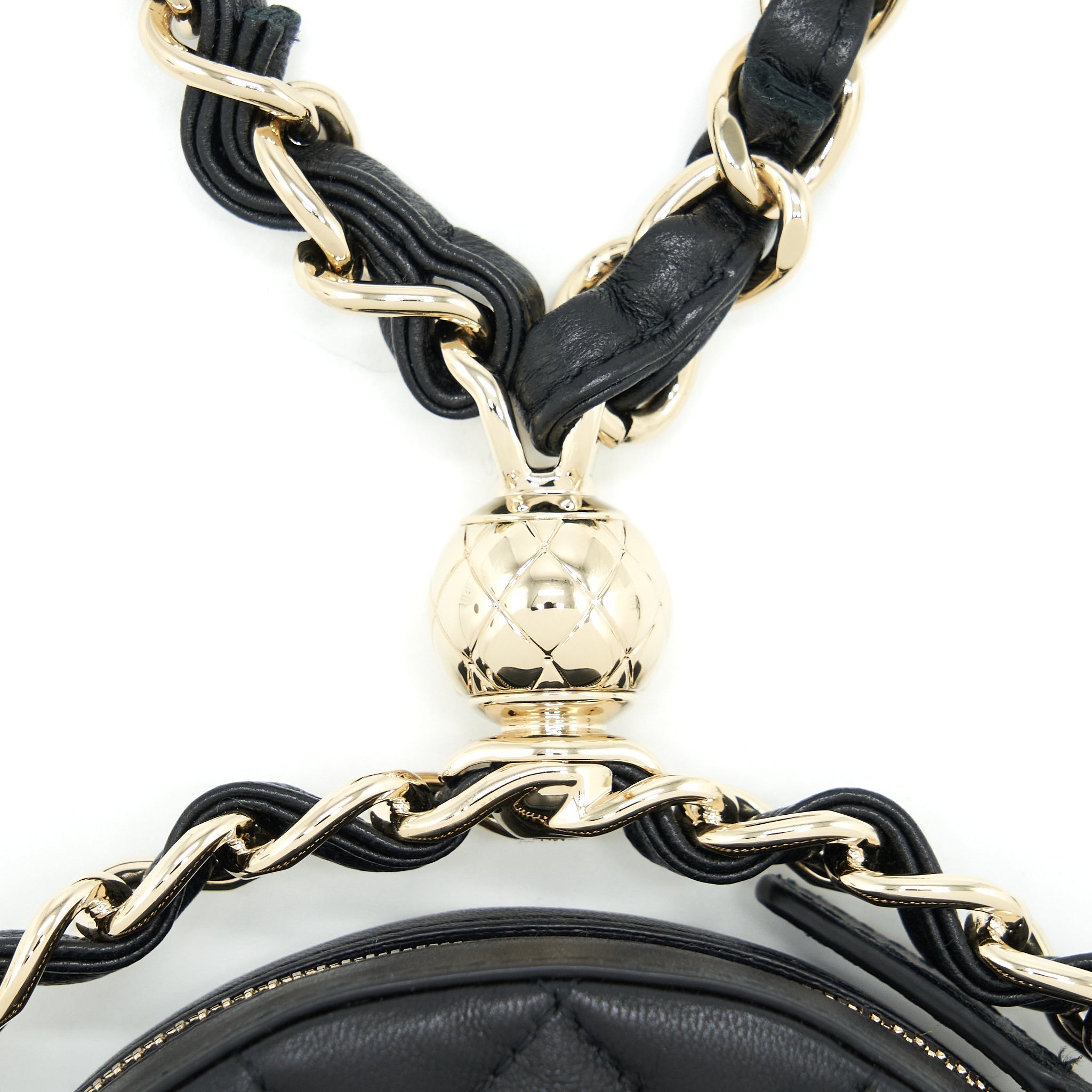 CHANEL ROUND CLUTCH WITH CHAIN LAMBSKIN BLACK LGHW
