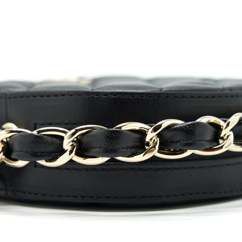 CHANEL ROUND CLUTCH WITH CHAIN LAMBSKIN BLACK LGHW