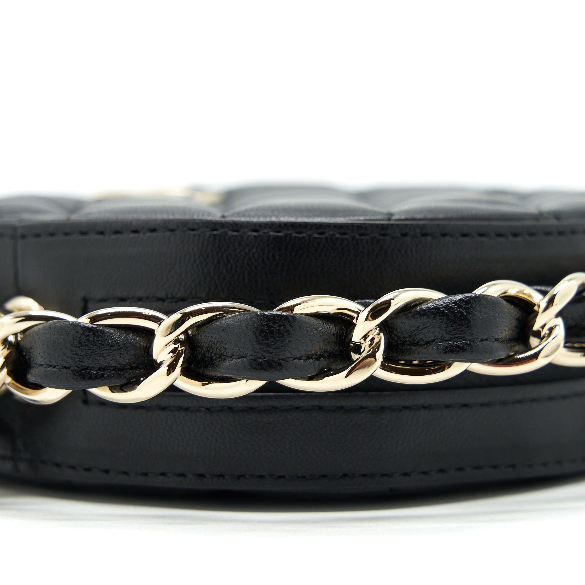 CHANEL ROUND CLUTCH WITH CHAIN LAMBSKIN BLACK LGHW