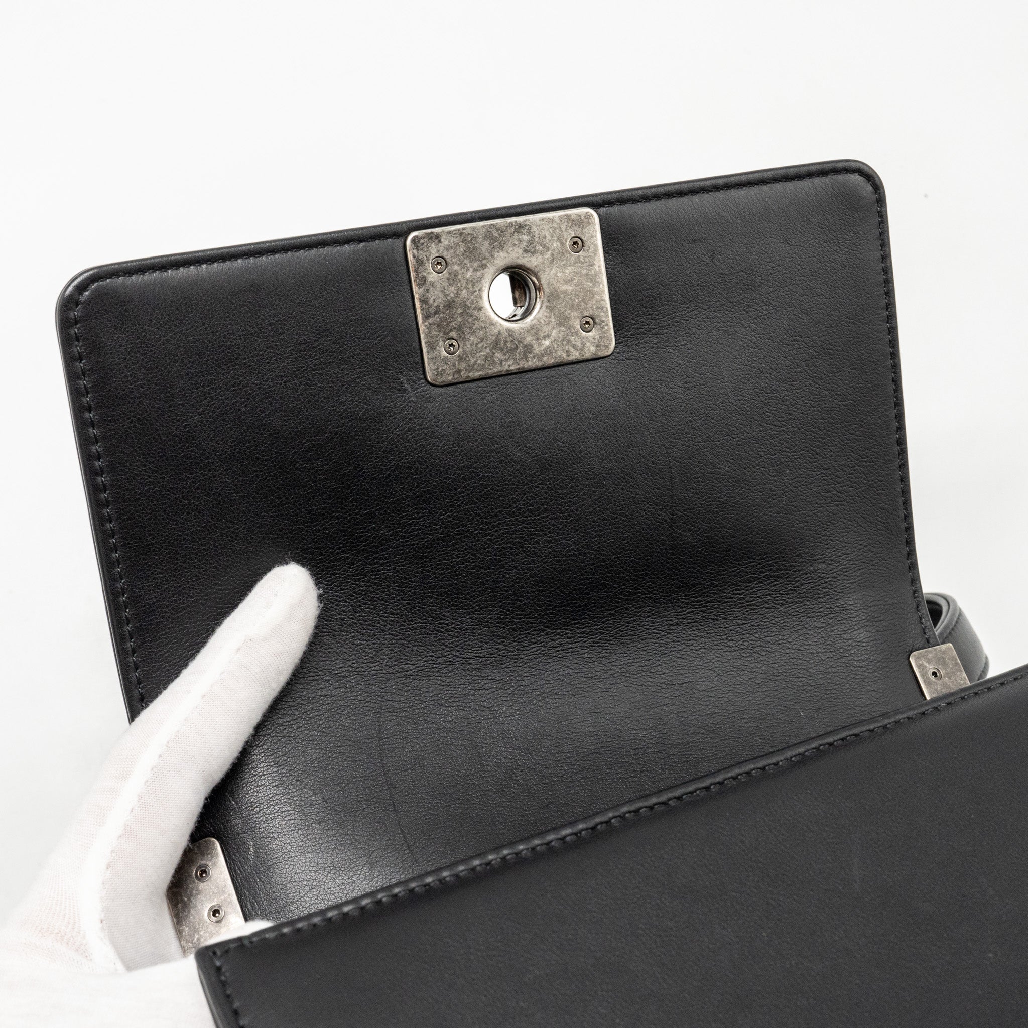 CHANEL SMALL BOY BAG LAMBSKIN BLACK RUTHENIUM SHW