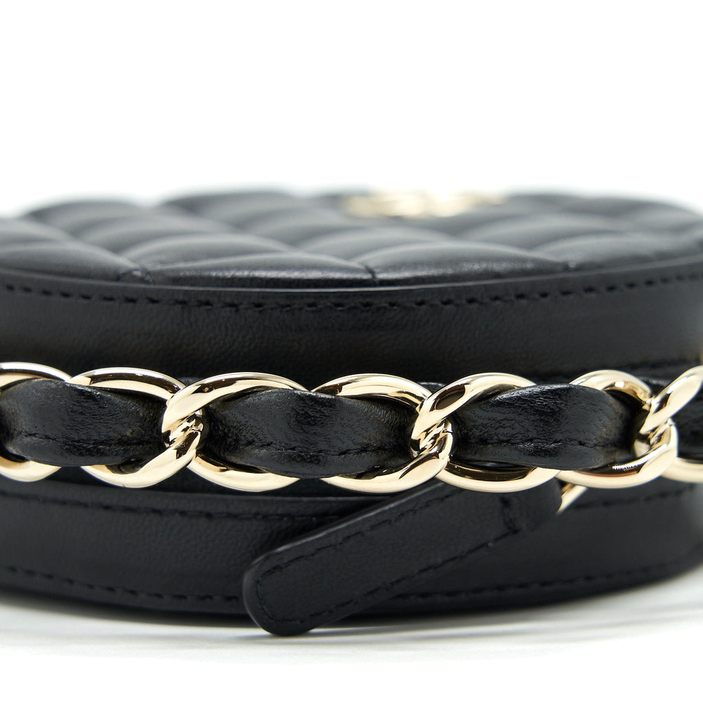 CHANEL ROUND CLUTCH WITH CHAIN LAMBSKIN BLACK LGHW