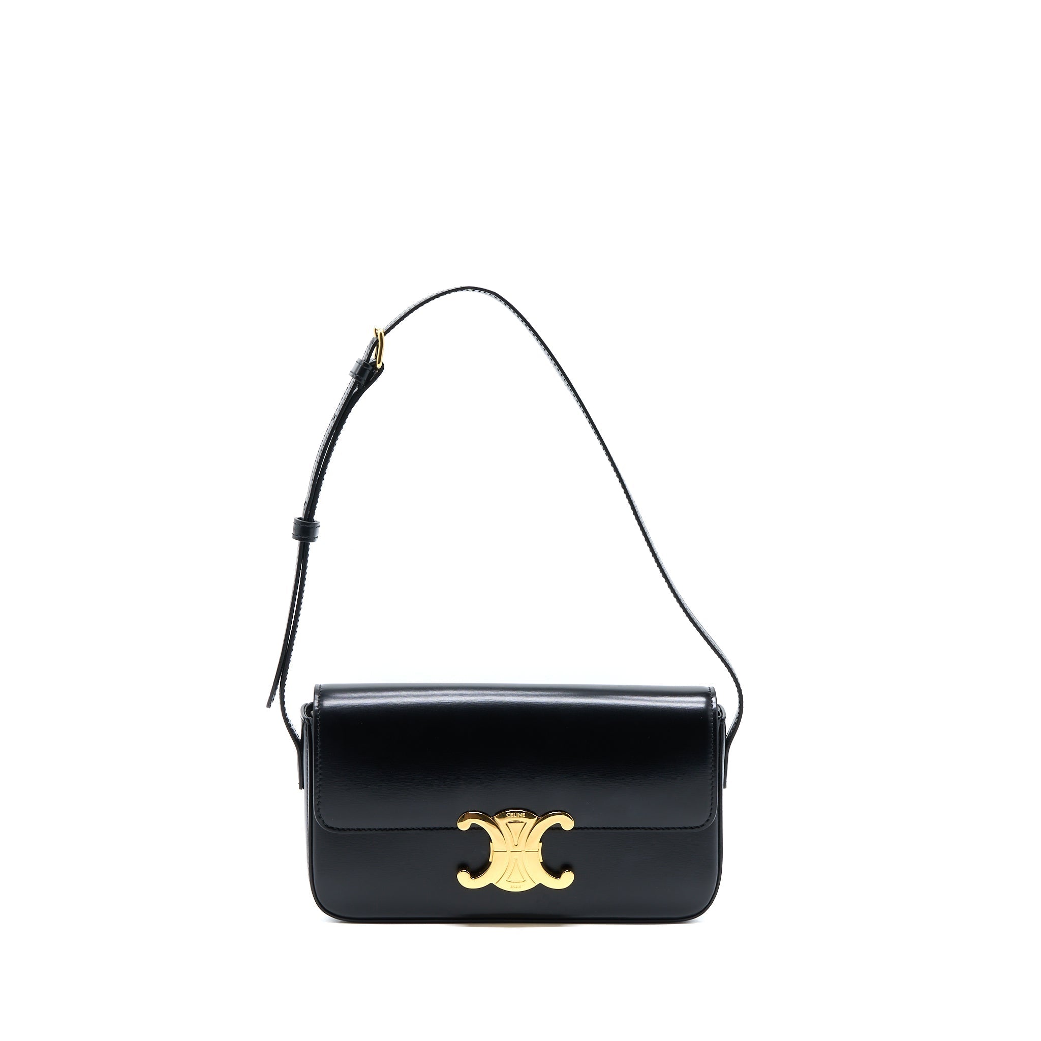 CELINE TRIOMPHE SHOULDER BAG CALFSKIN BLACK GHW