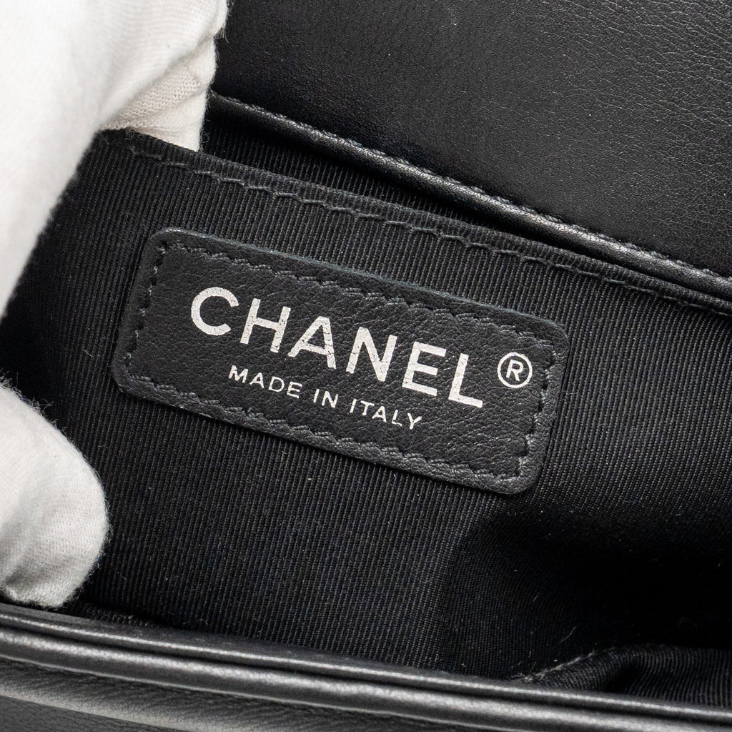 CHANEL SMALL BOY BAG LAMBSKIN BLACK RUTHENIUM SHW
