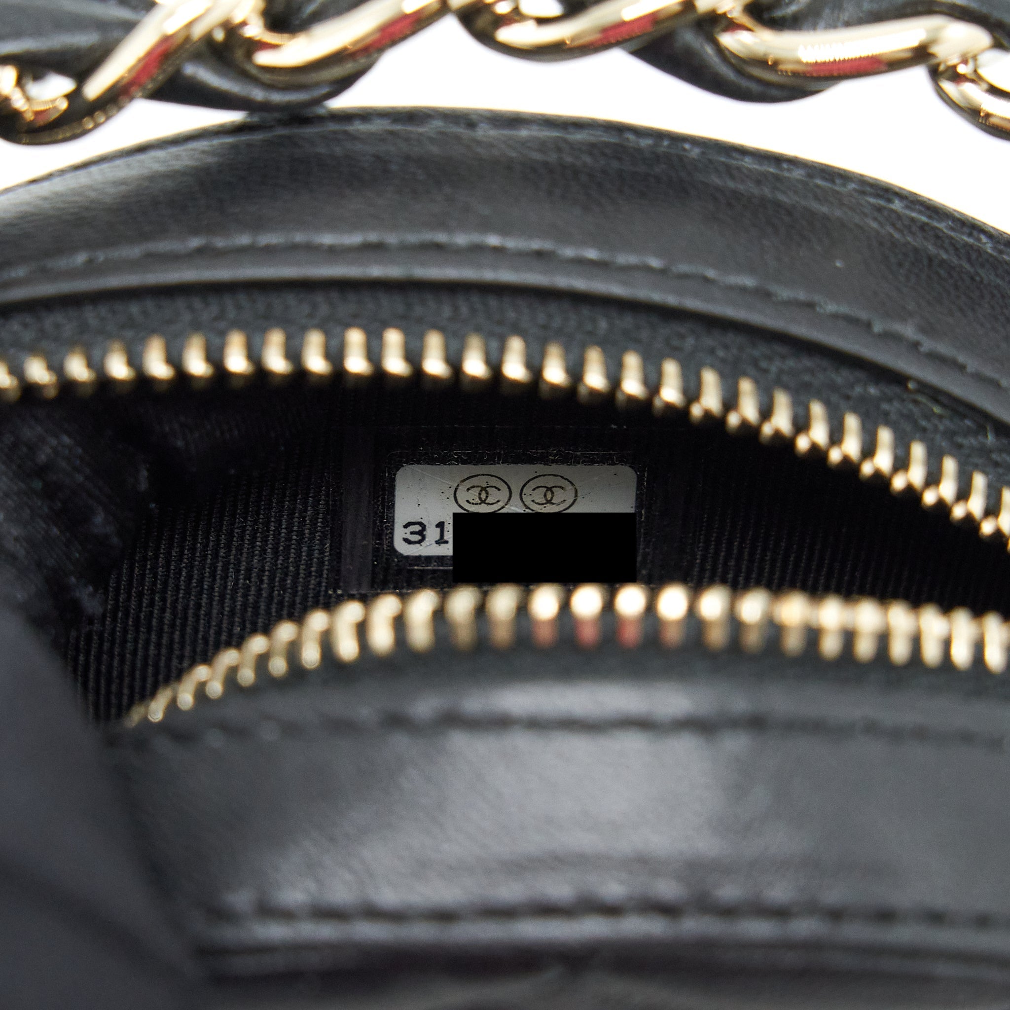 CHANEL ROUND CLUTCH WITH CHAIN LAMBSKIN BLACK LGHW