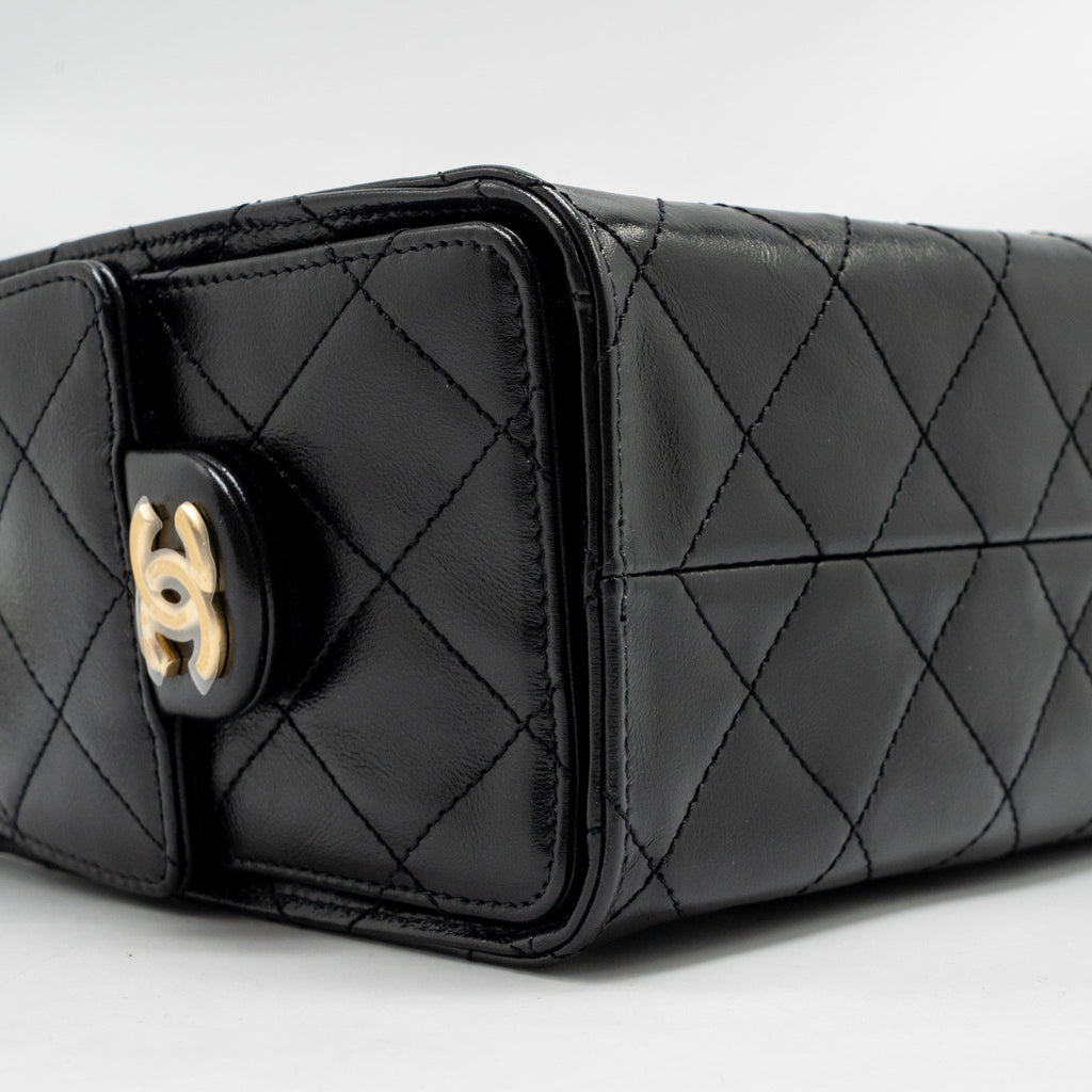CHANEL MINI 25 BAG AGED CALFSKIN BLACK MULTICOLOUR HARDWARE (MICROCHIP)